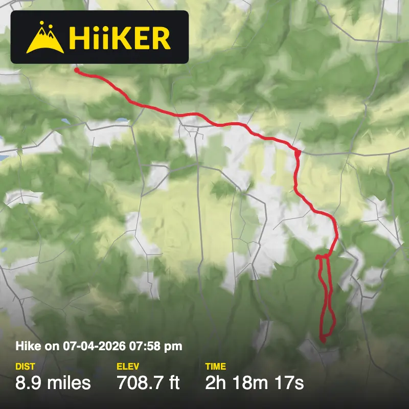 A map preview of the recording Hike on 07-04-2026 07:58 pm.