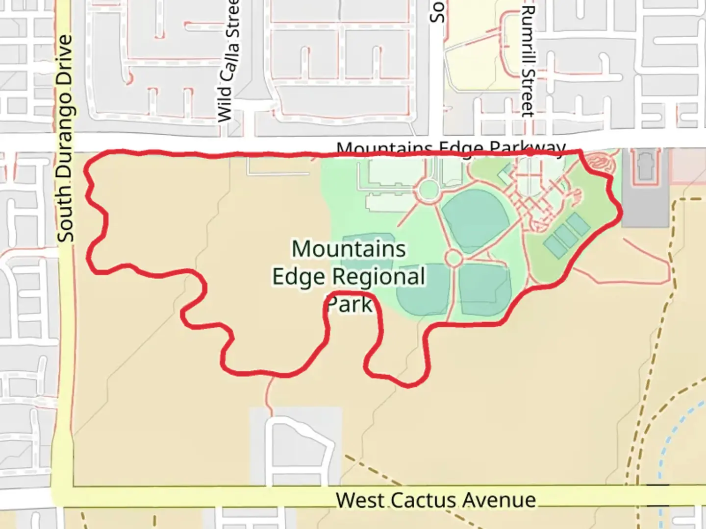An image depicting the trail Mountains Edge Regional Park Loop via Mountains Edge and its surrounding area.