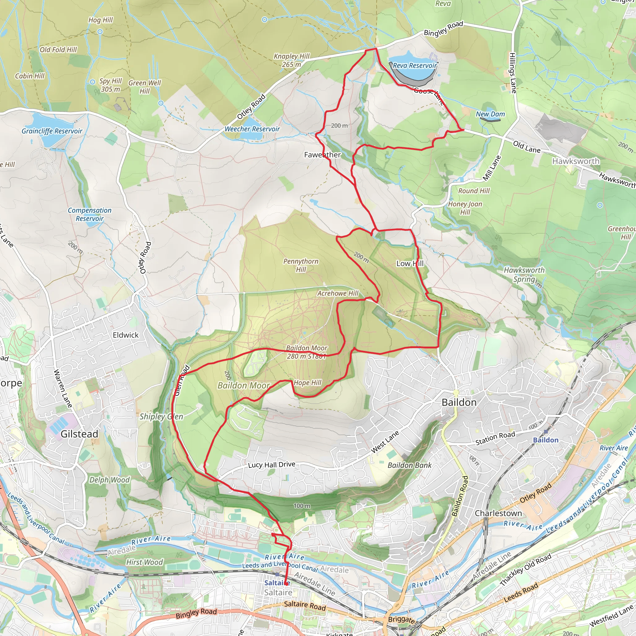 Baildon Hill, Acrehowe Hill and Hope Hill Loop mobile static map