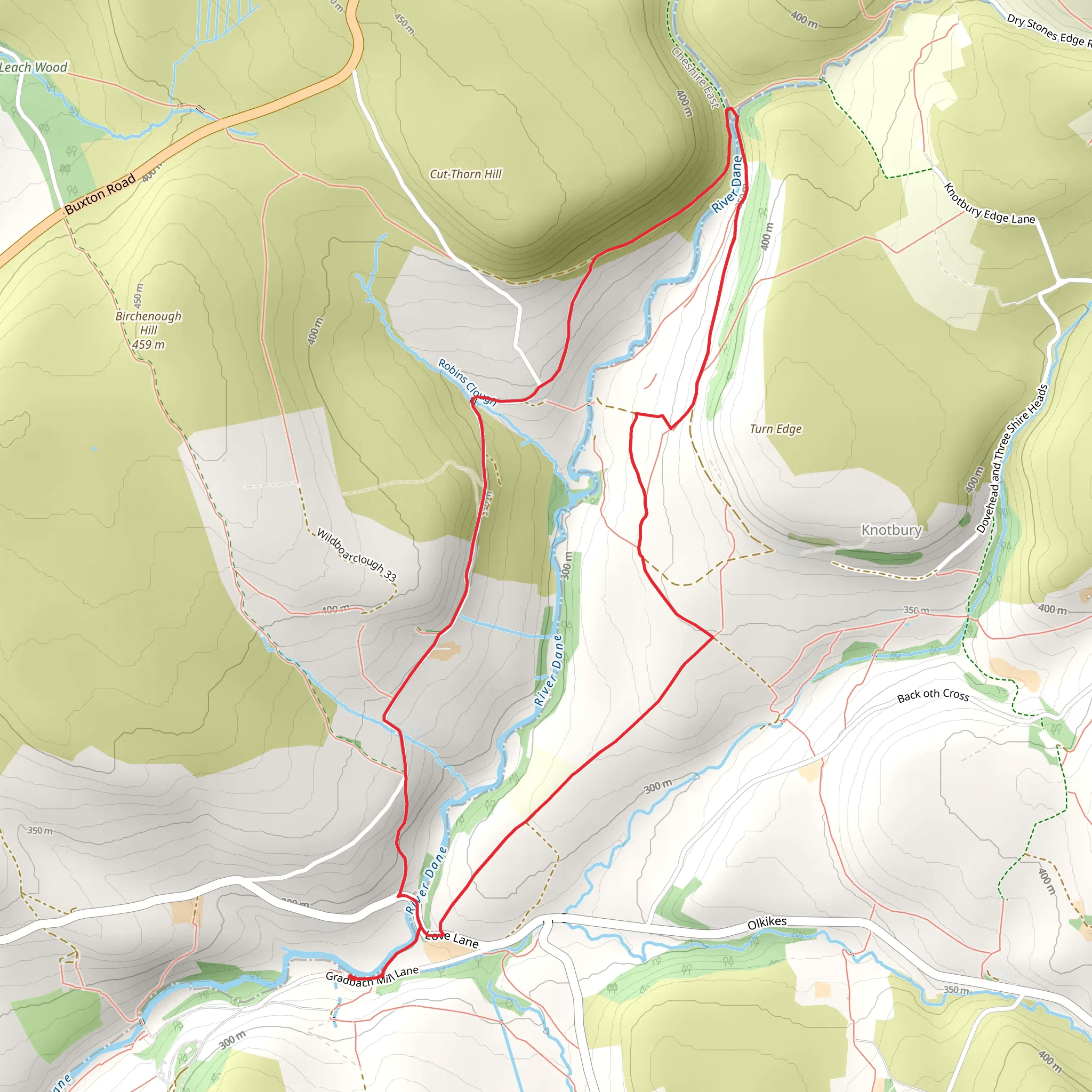 Gradbach and Three Shires Head mobile static map