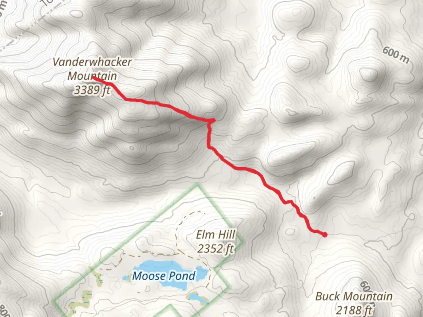 An image depicting the trail Vanderwhacker Mountain Trail and its surrounding area.