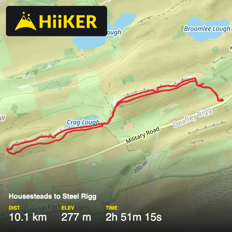 A map preview of the recording Housesteads to Steel Rigg .