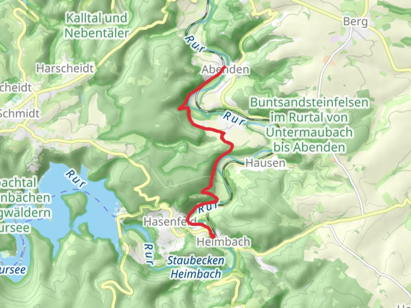 An image depicting the trail Abden via Hausen and its surrounding area.