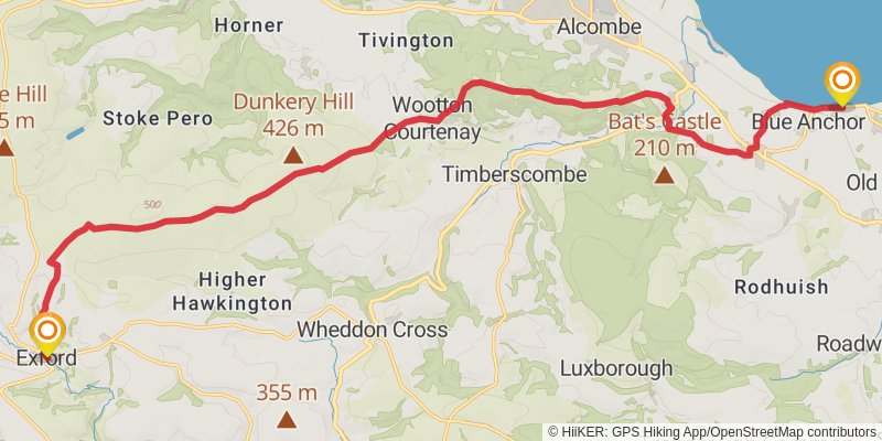 Blue Anchor to Widecombe in Moor via the Two Moors Way stage 5 Map