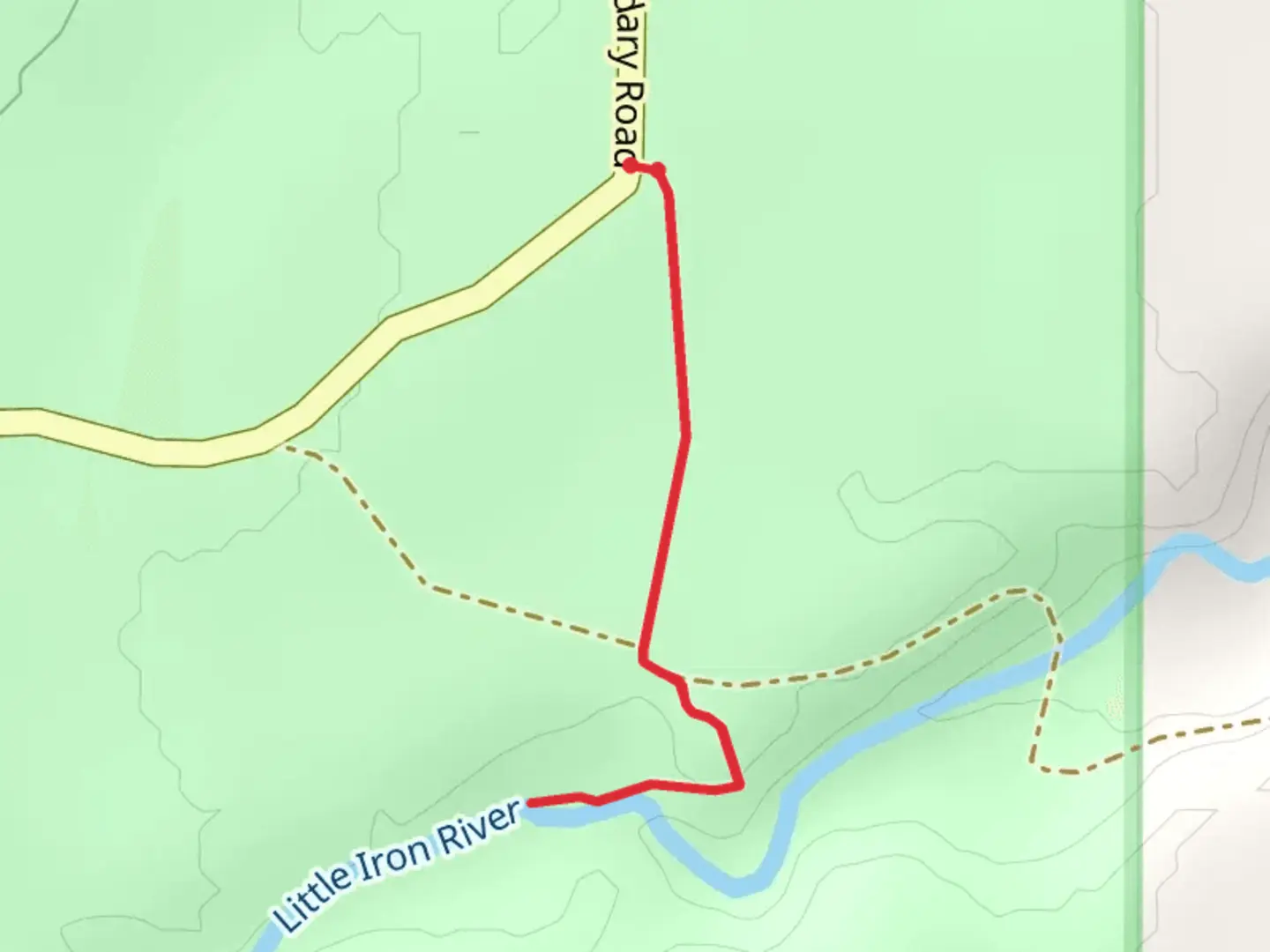 An image depicting the trail Little Iron River from South Boundary Road and its surrounding area.