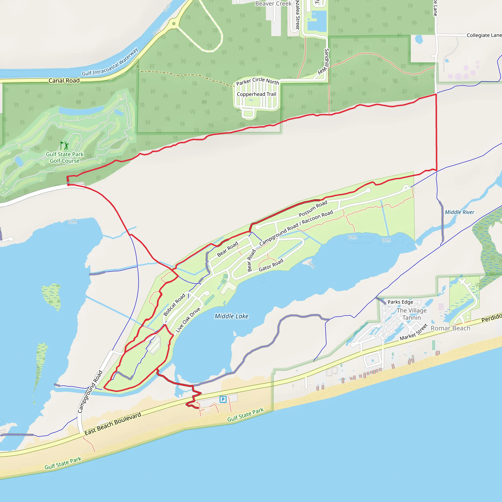 Gulf Oak Ridge Trail and Beach Mouse Bypass Loop mobile static map