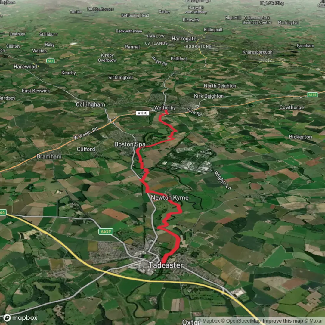 An image depicting the trail Tadcaster to Wetherby and its surrounding area.