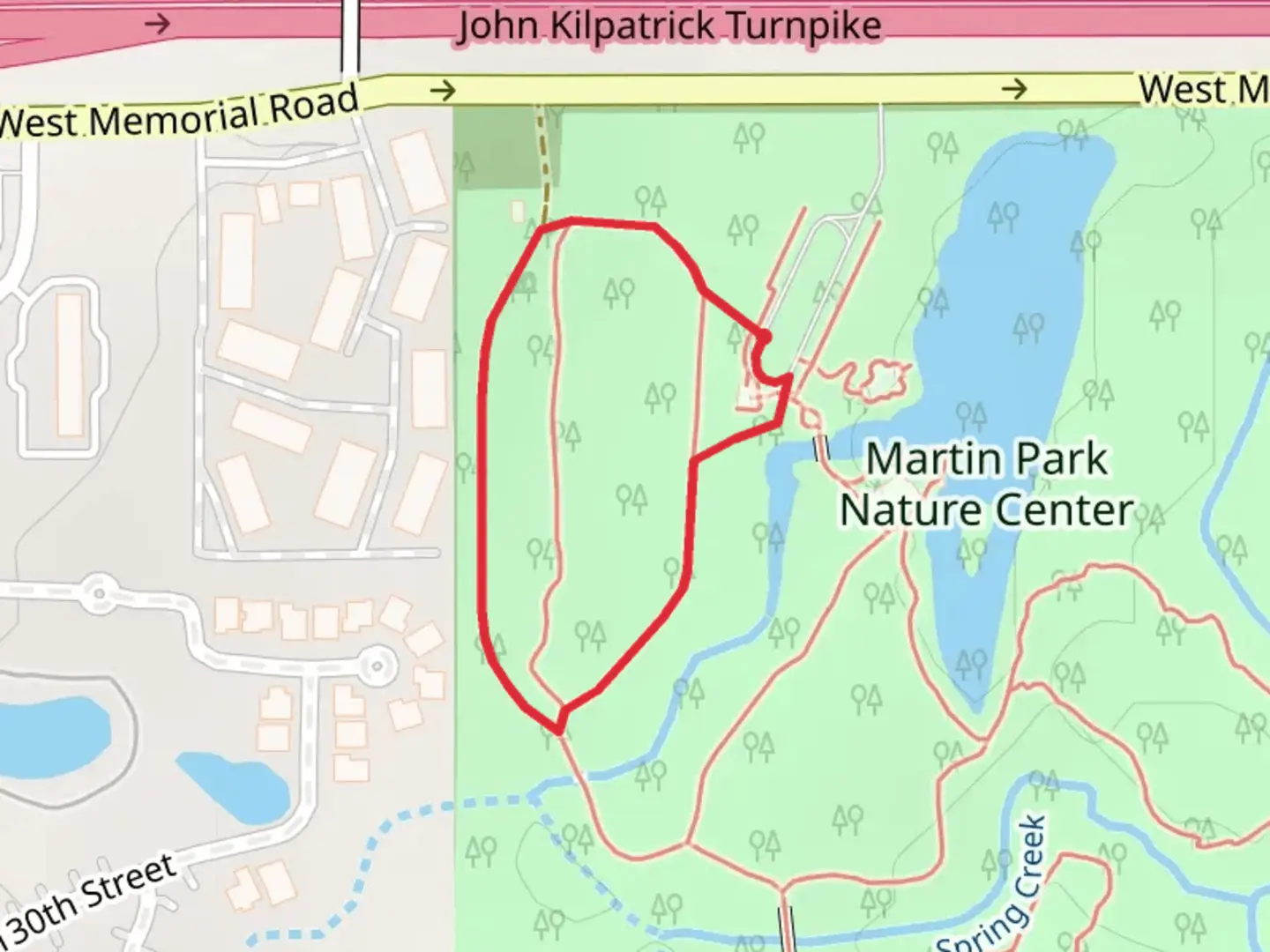 An image depicting the trail Martin Park Nature Center Loop - West and its surrounding area.