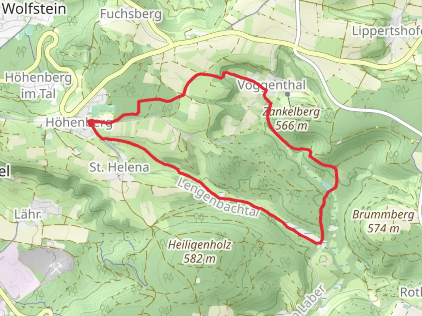 An image depicting the trail Voggenthal Loop via Lengenbachtalweg and its surrounding area.