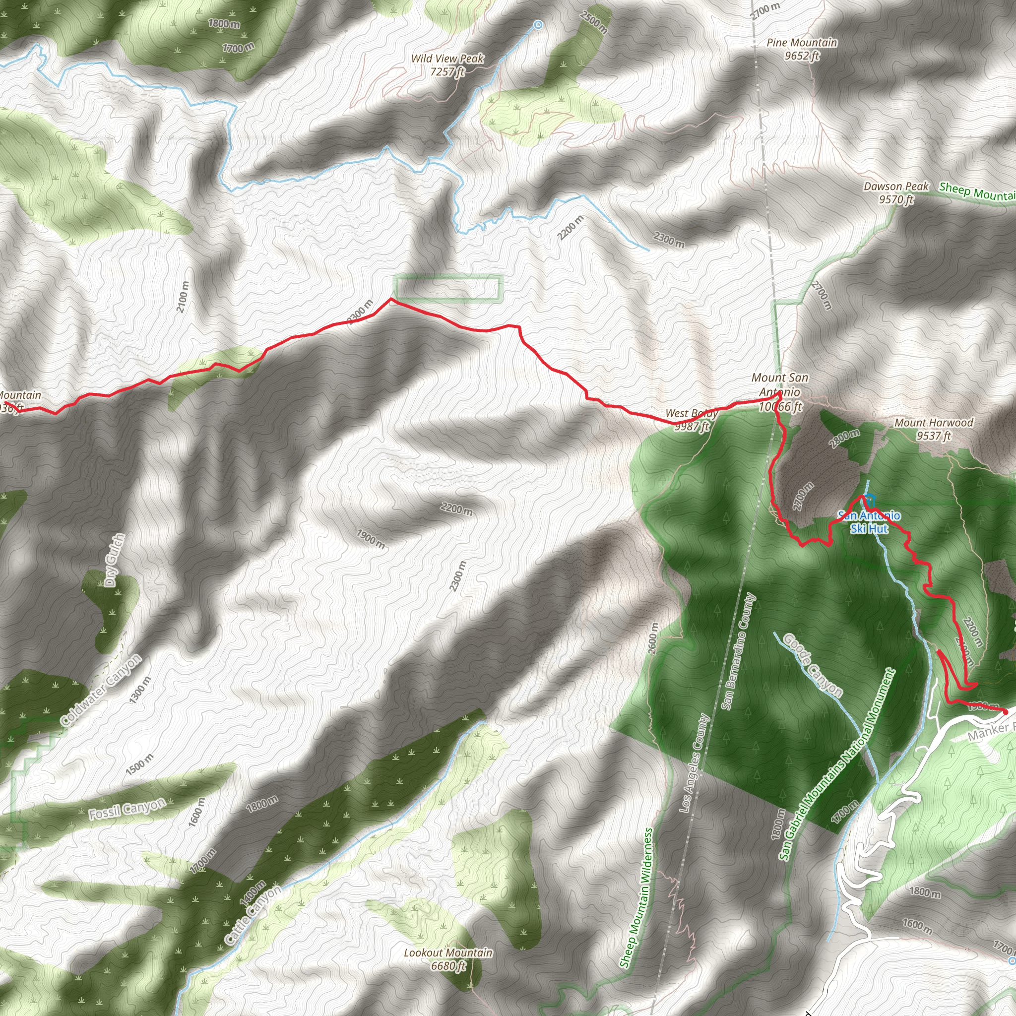 Iron Mountain, Mount San Antonio via Baldy Bowl Trail mobile static map