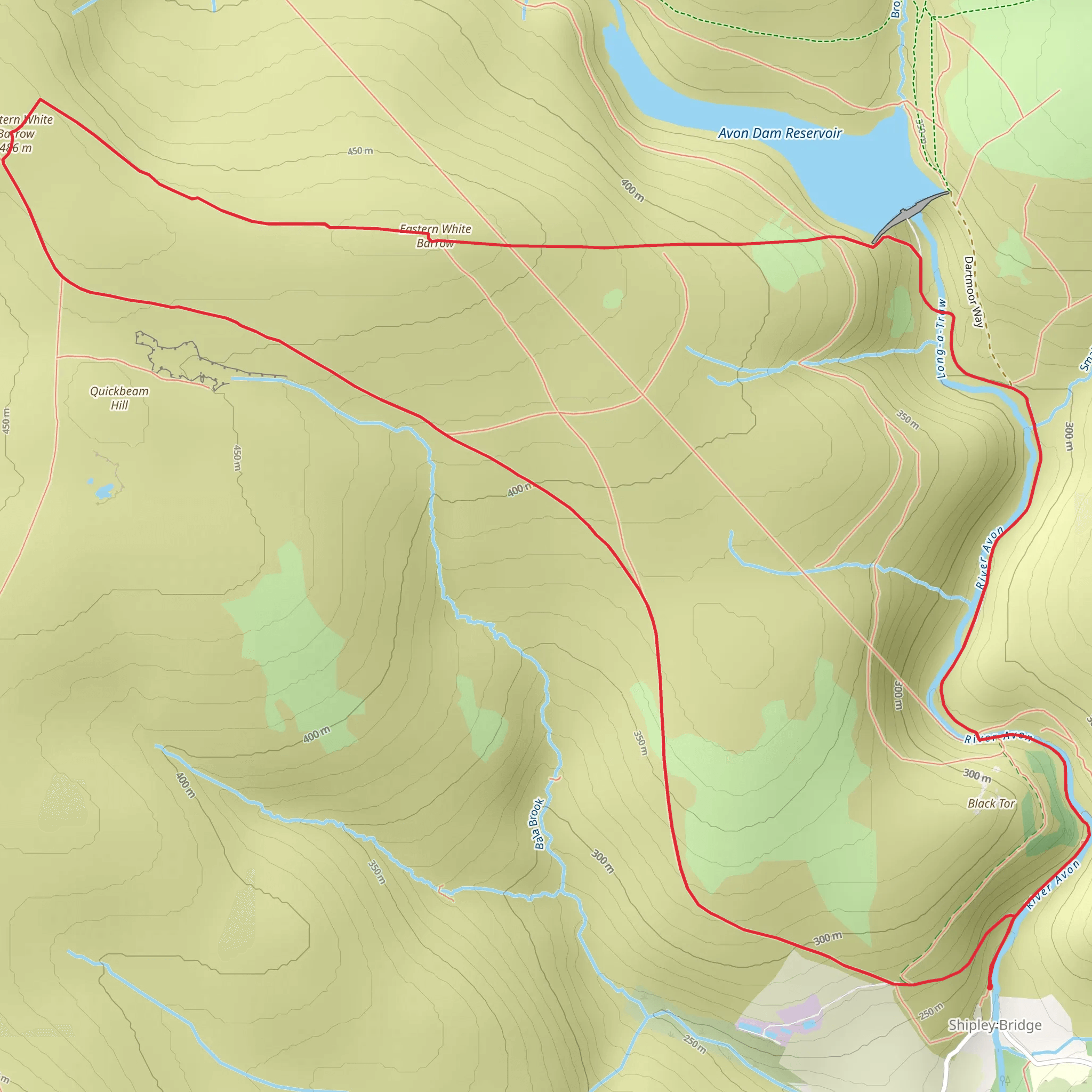 Avon Dam Reservoir and White Barrows from Shipley Bridge mobile static map
