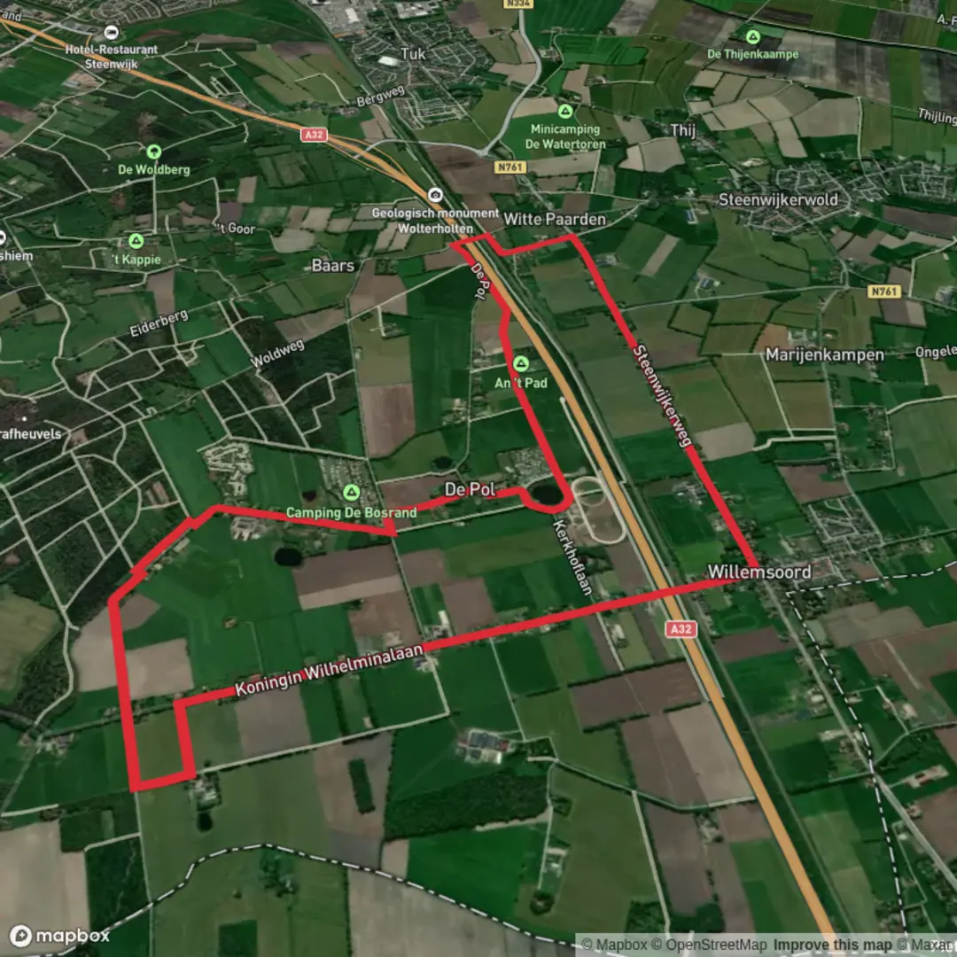 An image depicting the trail Willemsoord Loop and its surrounding area.