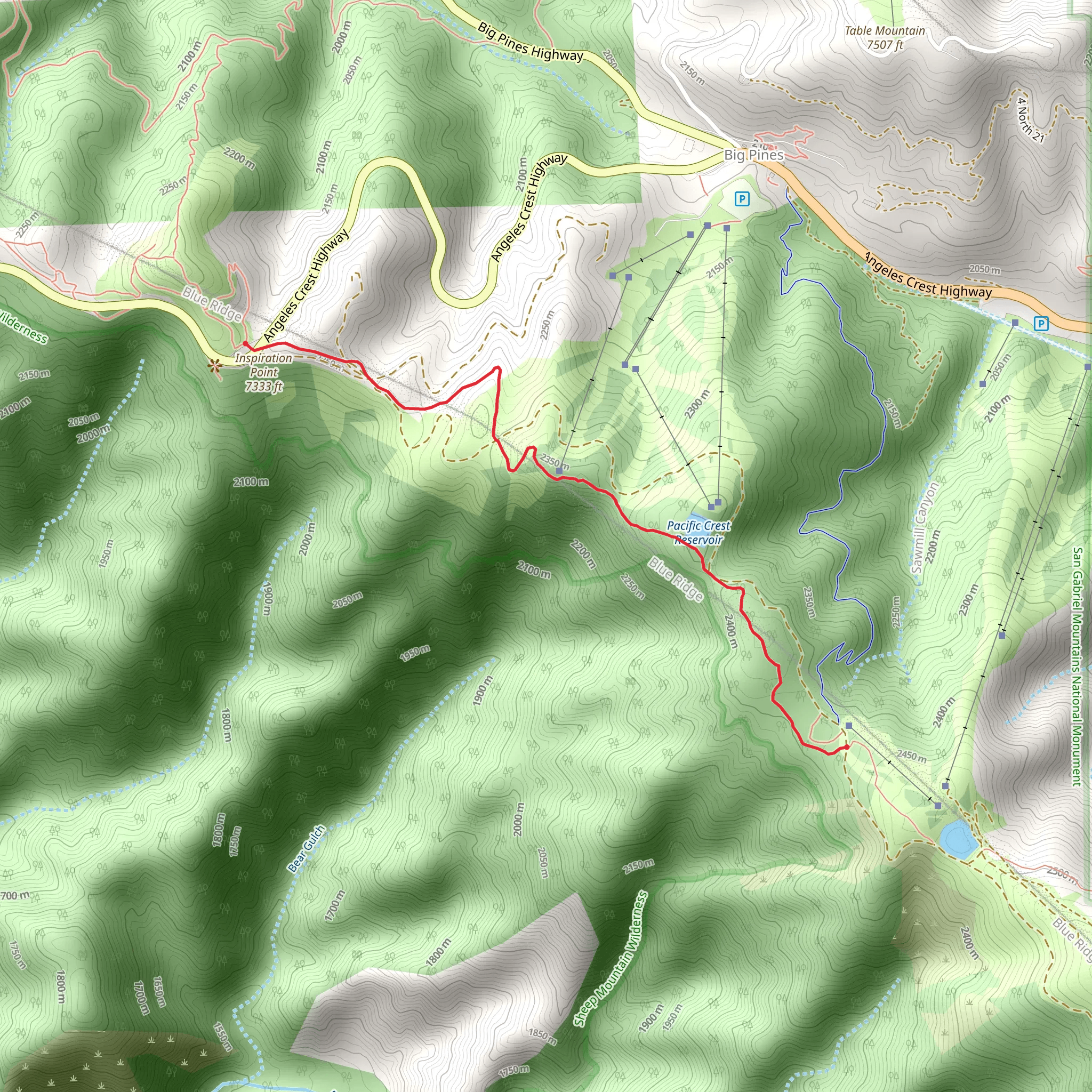 Pacific Crest Reservoir and Blue Ridge Camp via PCT mobile static map