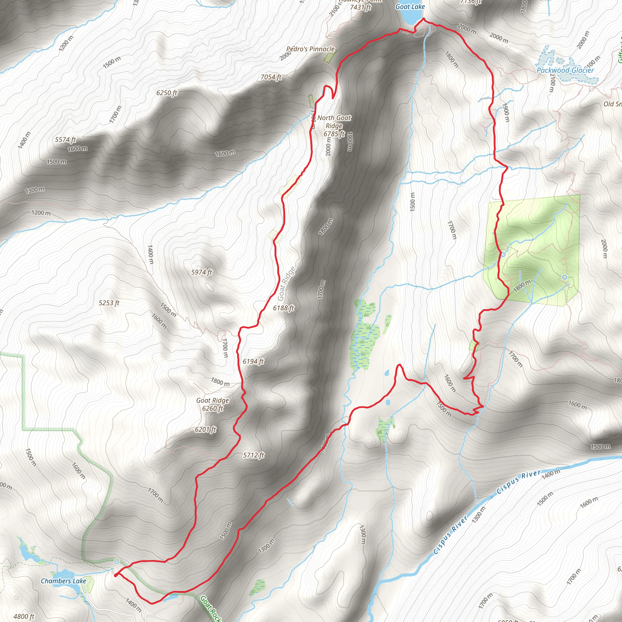 Snowgrass Trail and Goat Ridge Trail mobile static map