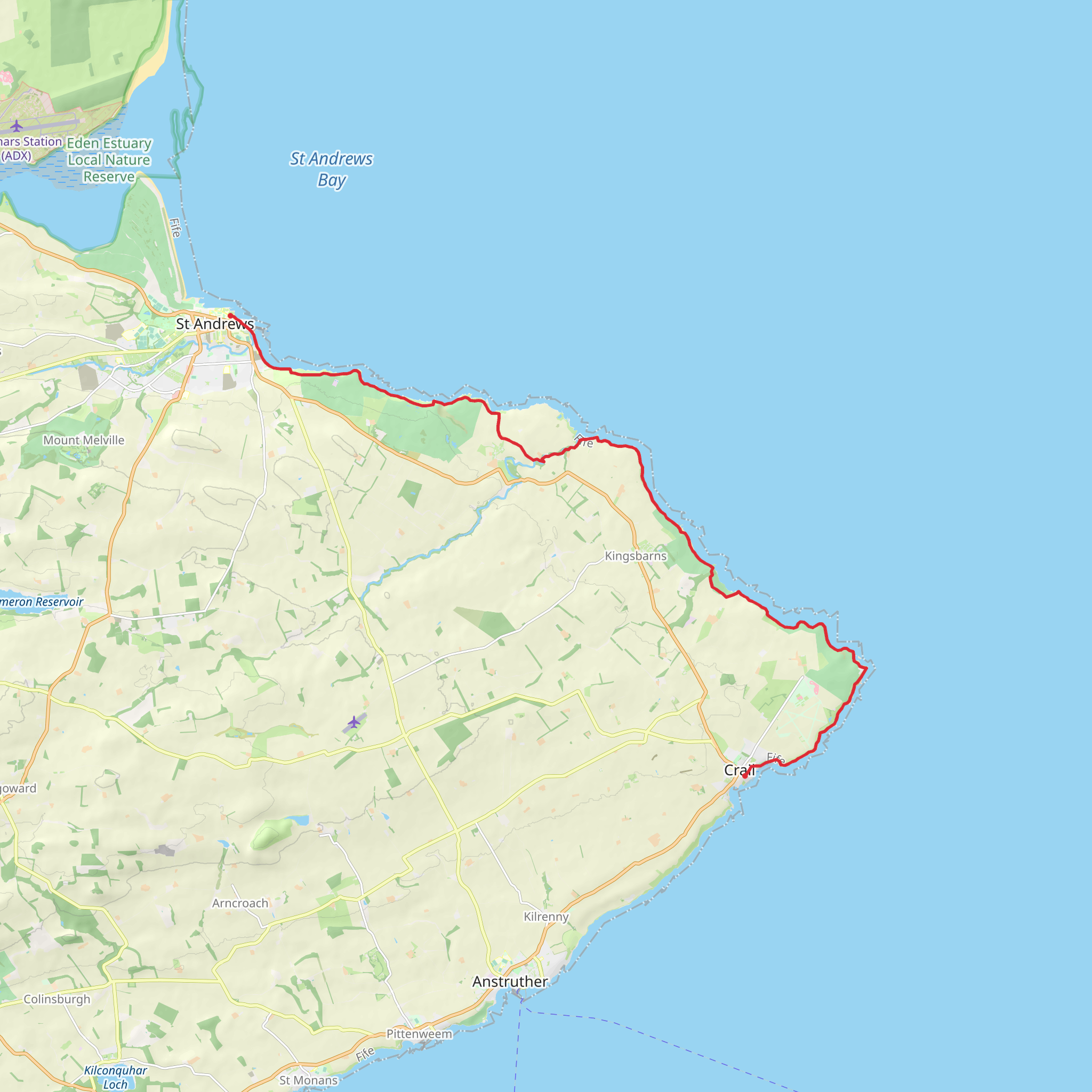 Crail to St Andrews via Fife Coastal Path mobile static map