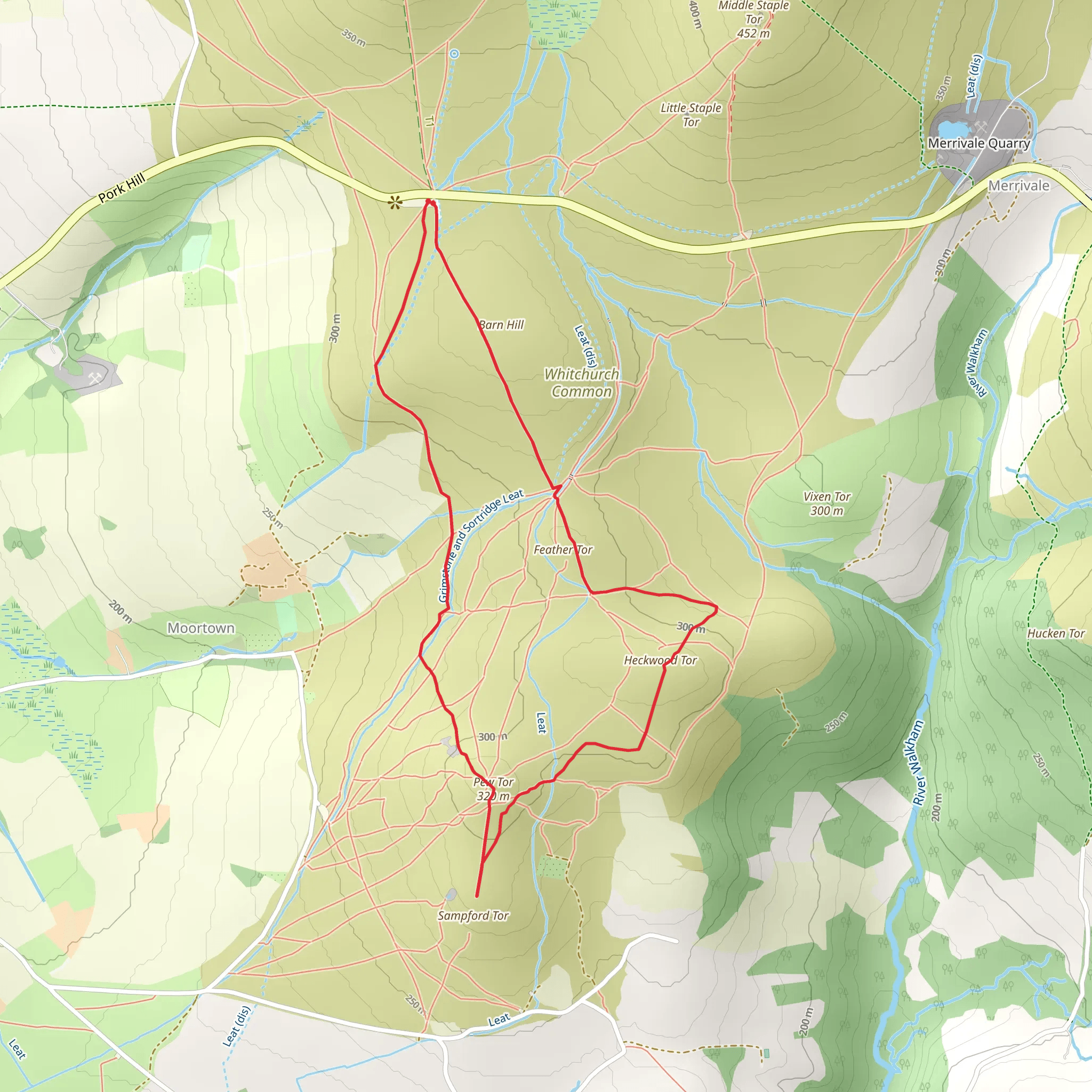 Pew Tor, Heckwood Tor and Feather Tor from Pork Hill Car Park mobile static map