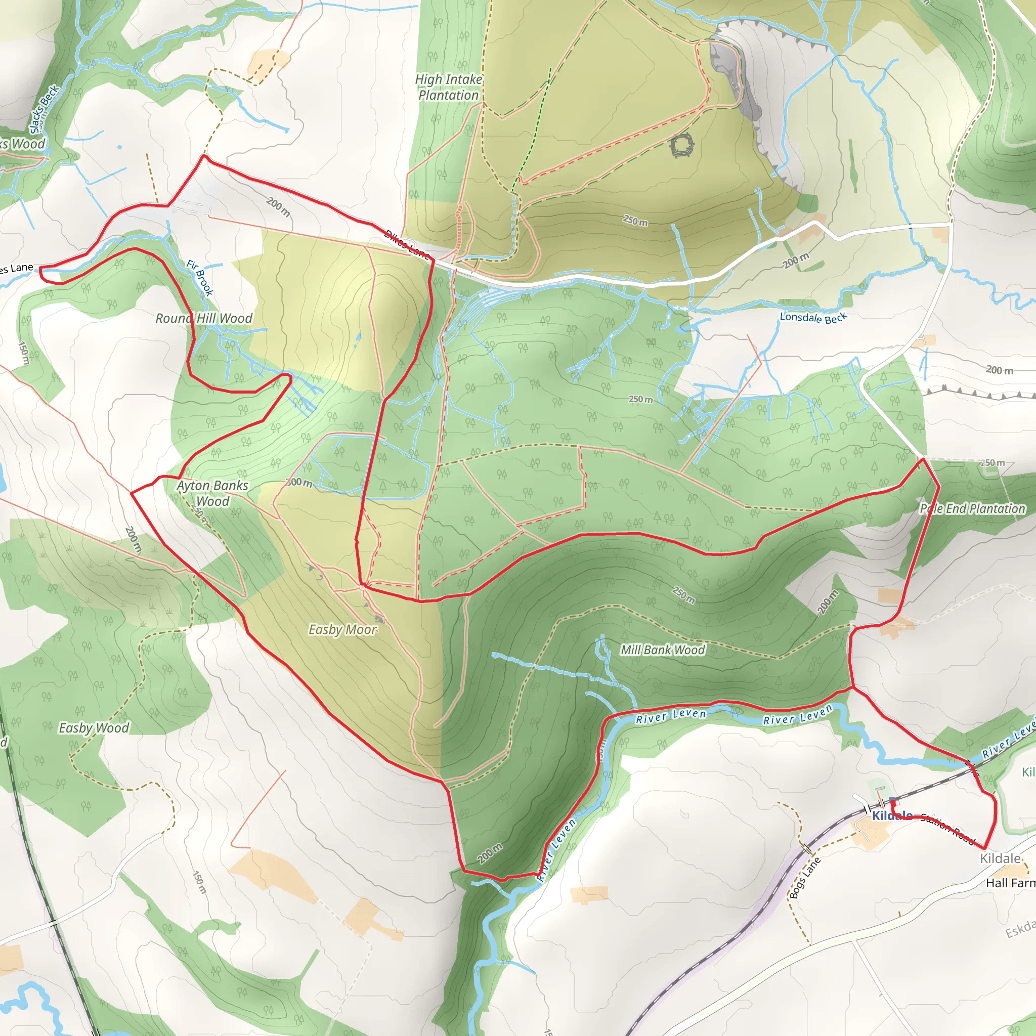 Mill Bank Wood, Ayton Banks Wood and Round Hill Wood Loop mobile static map