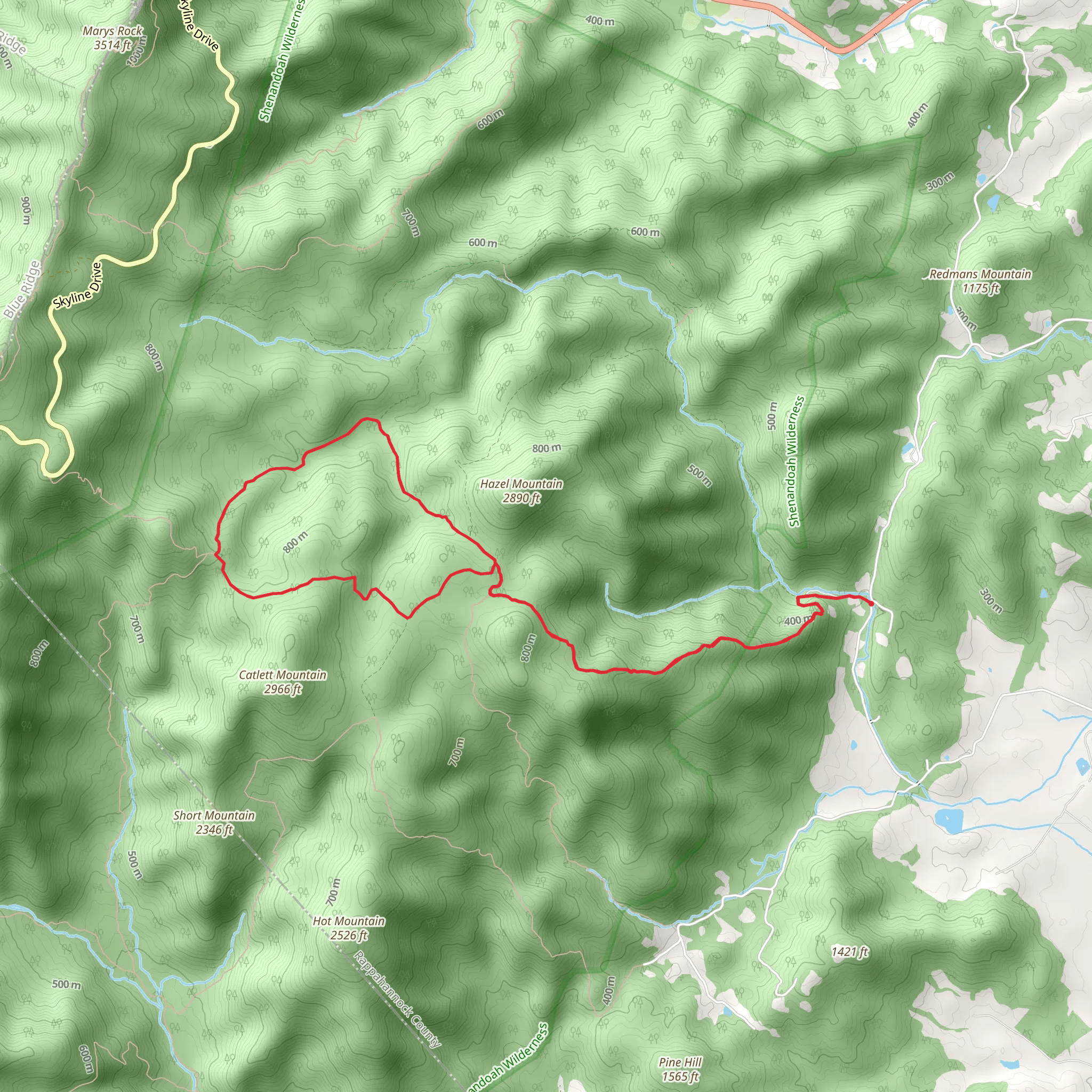 Sams Ridge, Hazel Mountain and Catlett Mountain Loop Trail mobile static map