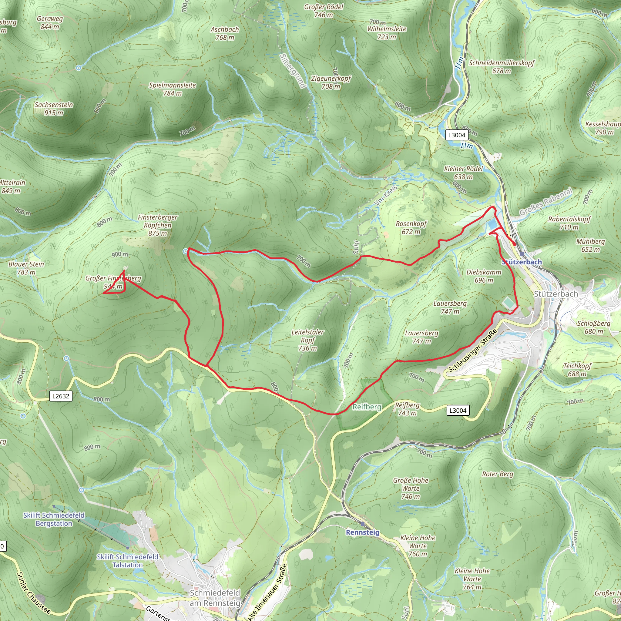 Finsterberghuette, Grosser Fiensterberg and Taubach via Terrainkurweg mobile static map