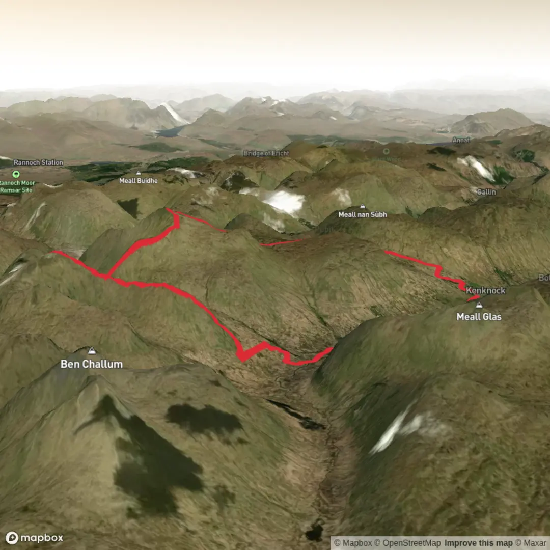 An image depicting the trail Cream Mhor / Beinn Heasgarnich and its surrounding area.