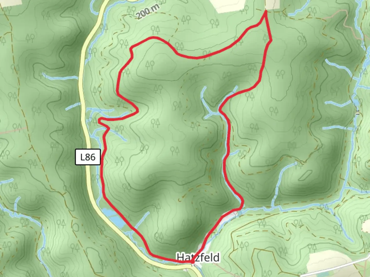 An image depicting the trail Steimelskopf Loop via Hatzfeld and its surrounding area.