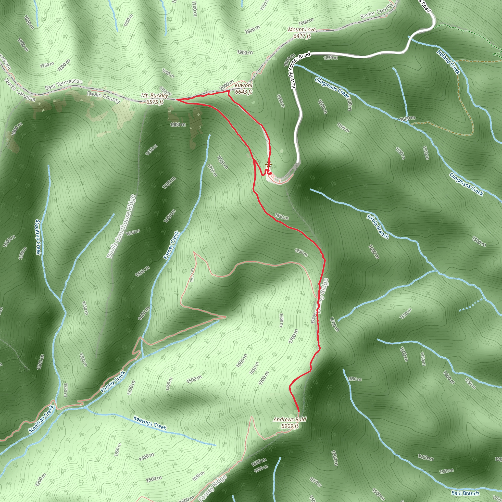 Clingmans Dome Trail and Forney Ridge Trail mobile static map