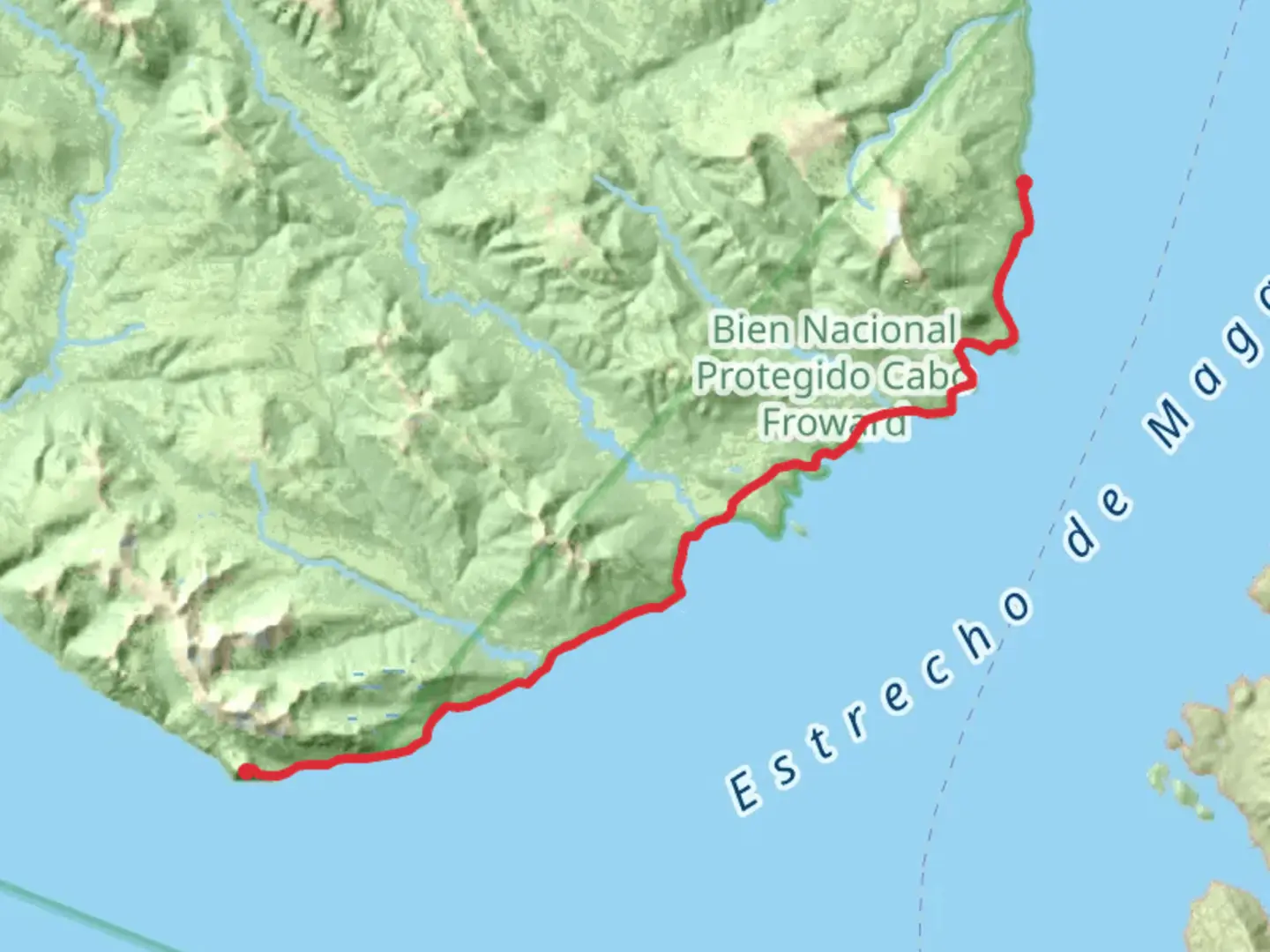 An image depicting the trail Cabo Froward Trek and its surrounding area.