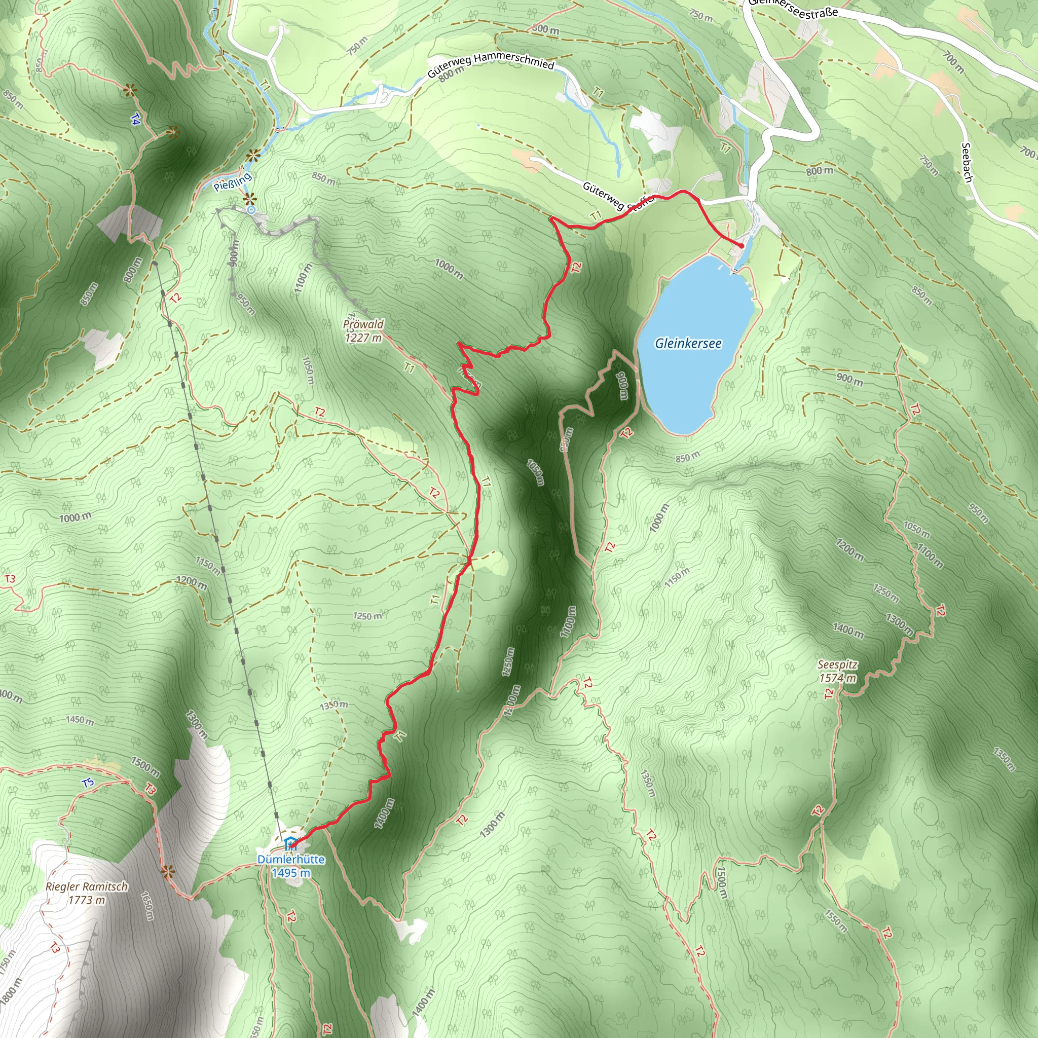 Gleinkersee to Dümlerhütte mobile static map