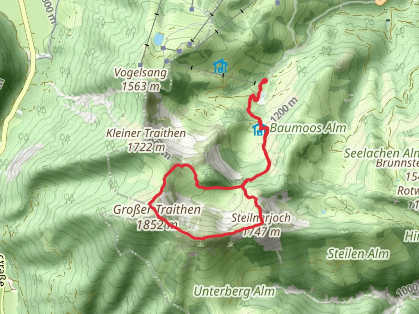 An image depicting the trail Großer Traithen, Unterbergerjoch and Steilnerjoch Peak Scenic Loop via Wanderweg 658 Brünnstein and its surrounding area.