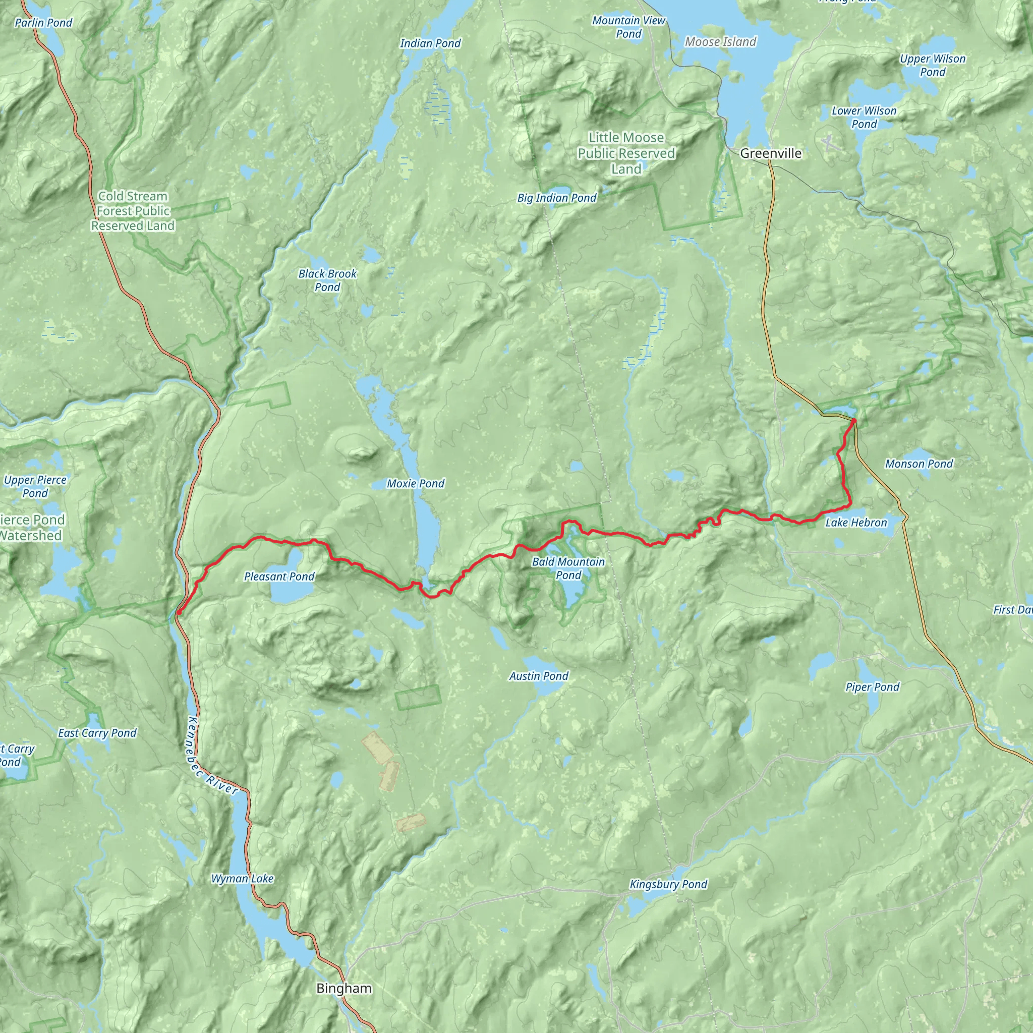 Caratunk to Spectacle Ponds mobile static map