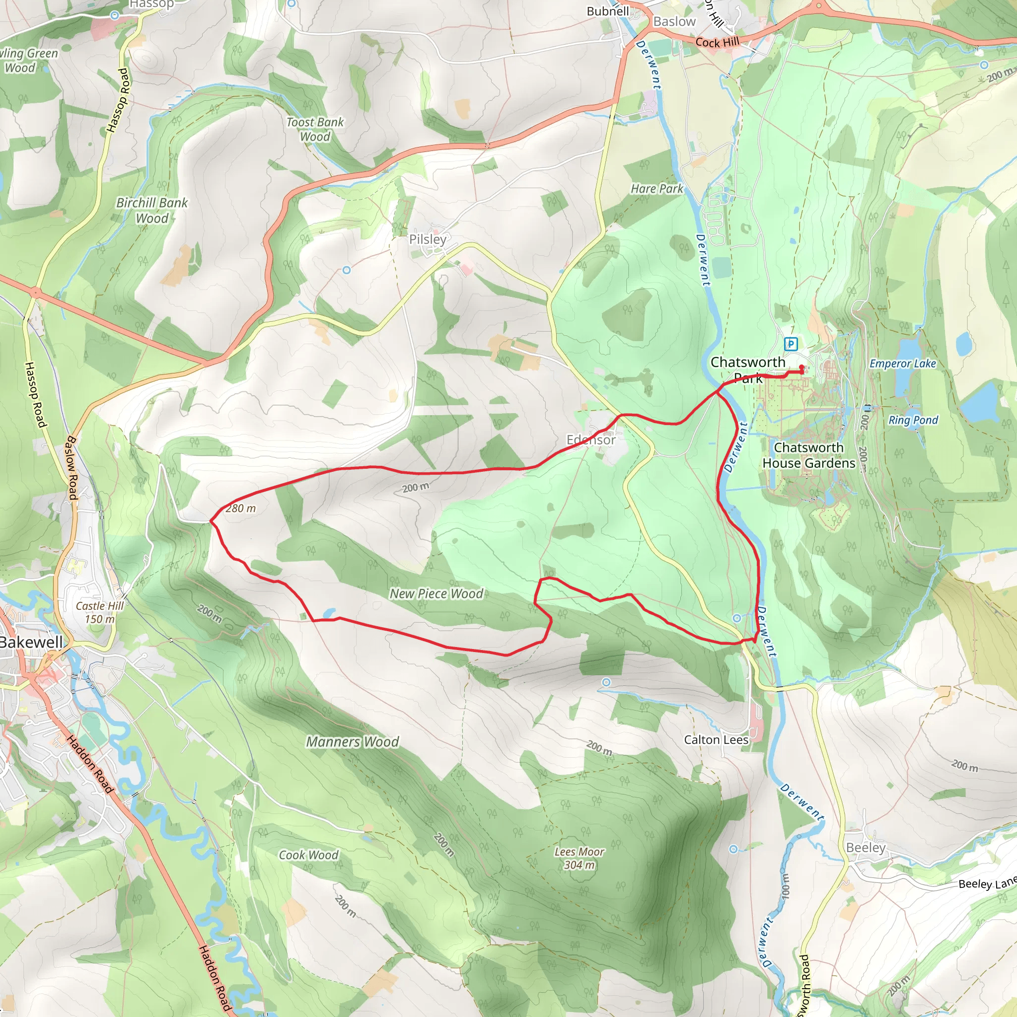 Chatsworth Park and New Piece Wood Loop - Edensor mobile static map