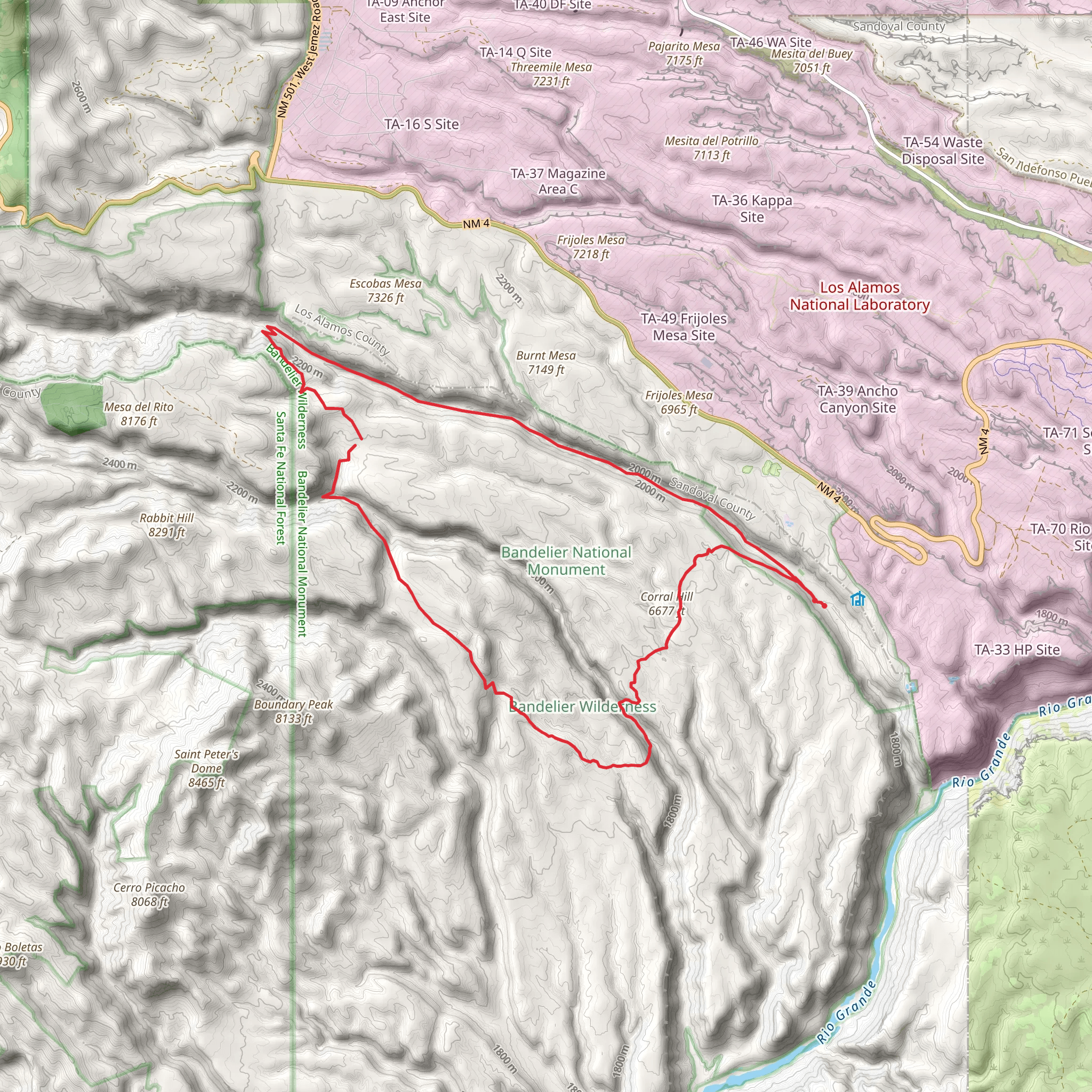 Bandelier Wilderness Trail mobile static map