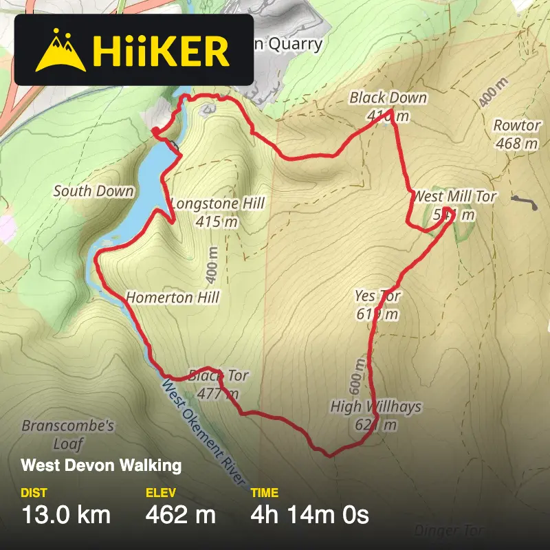 A map preview of the recording West Devon Walking.