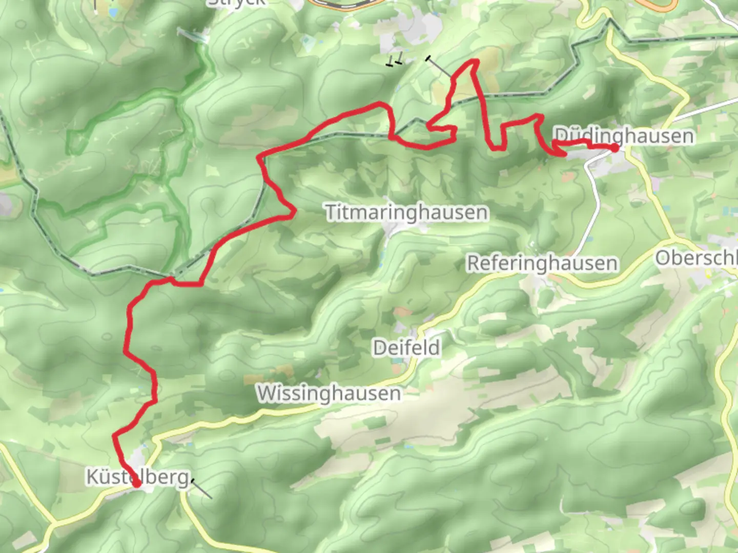An image depicting the trail Kustelberg to Dudinghausen Walk and its surrounding area.