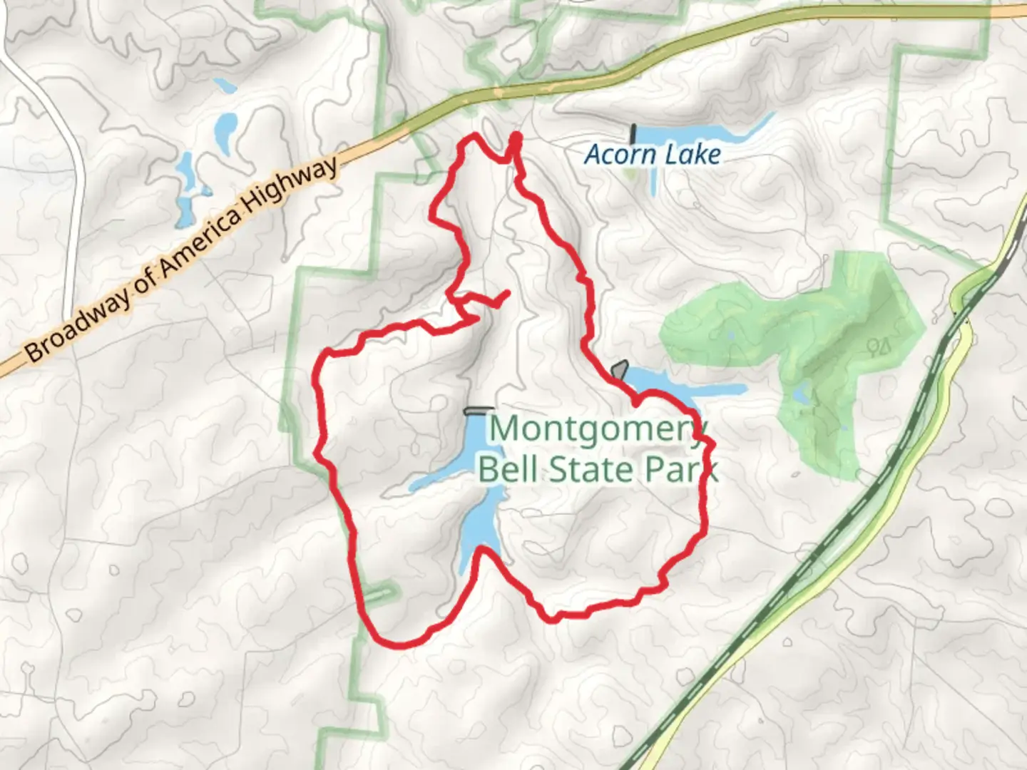 An image depicting the trail Montgomery Bell Loop and its surrounding area.
