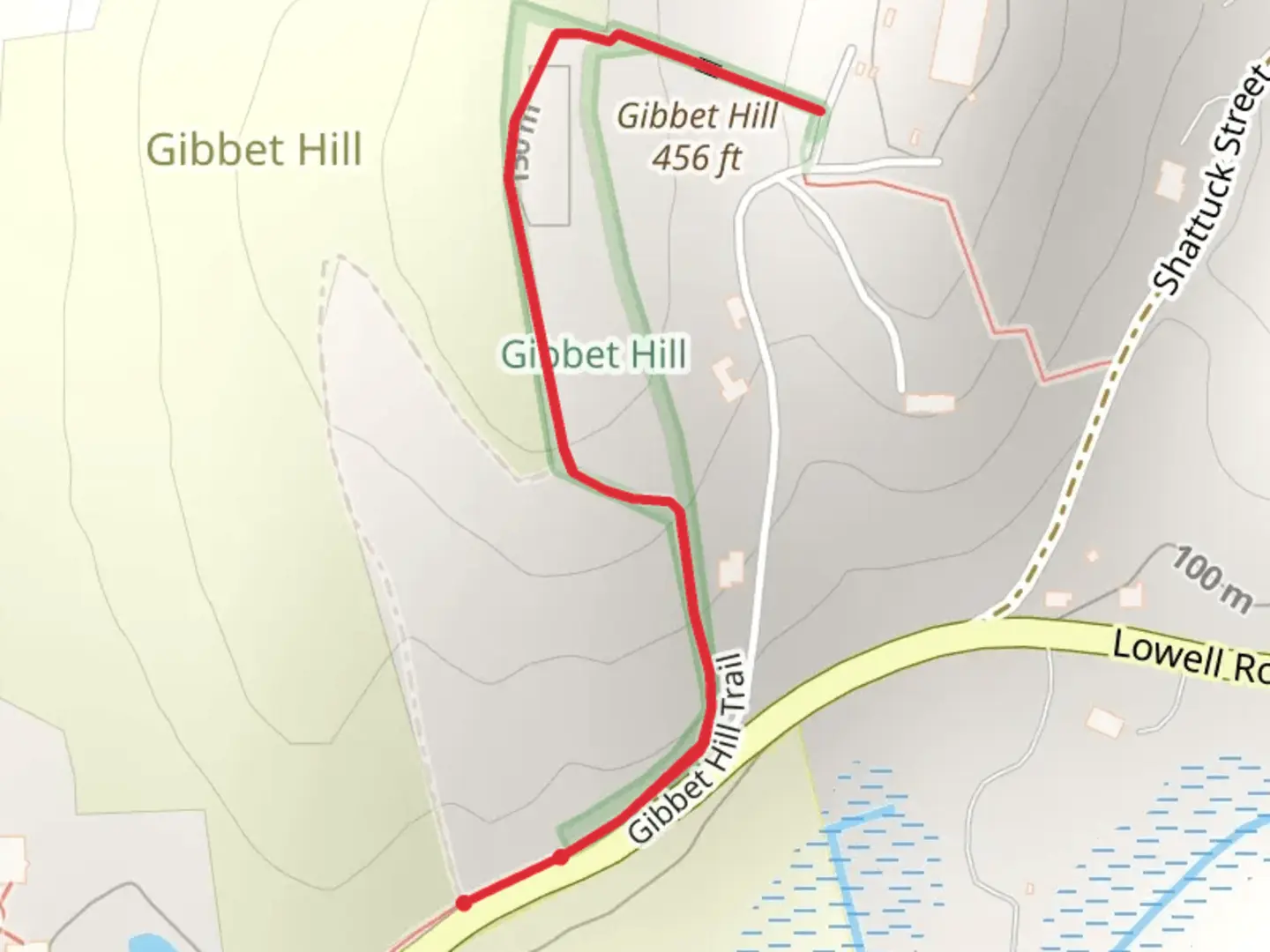 An image depicting the trail Gibbet Hill via Drumlin Hop and its surrounding area.