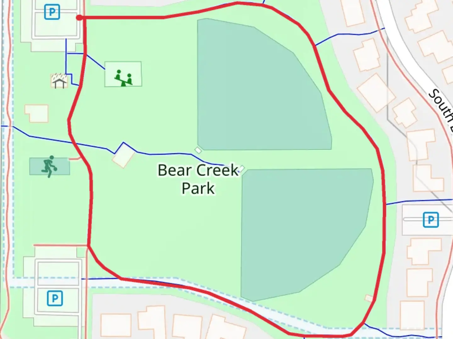 An image depicting the trail Bear Creek Park Loop and its surrounding area.