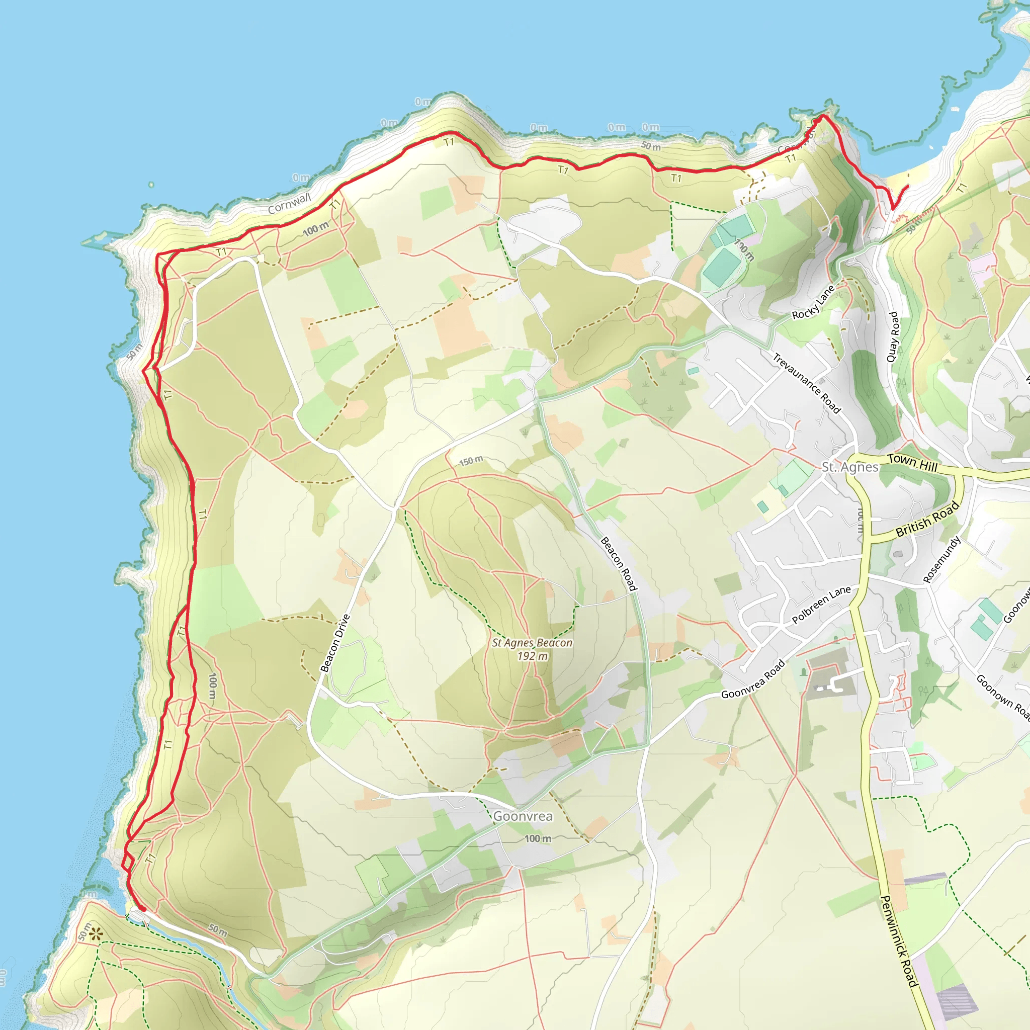 Natural Arch Cave, Look Sta, Trevaunance Cove via SWCP mobile static map