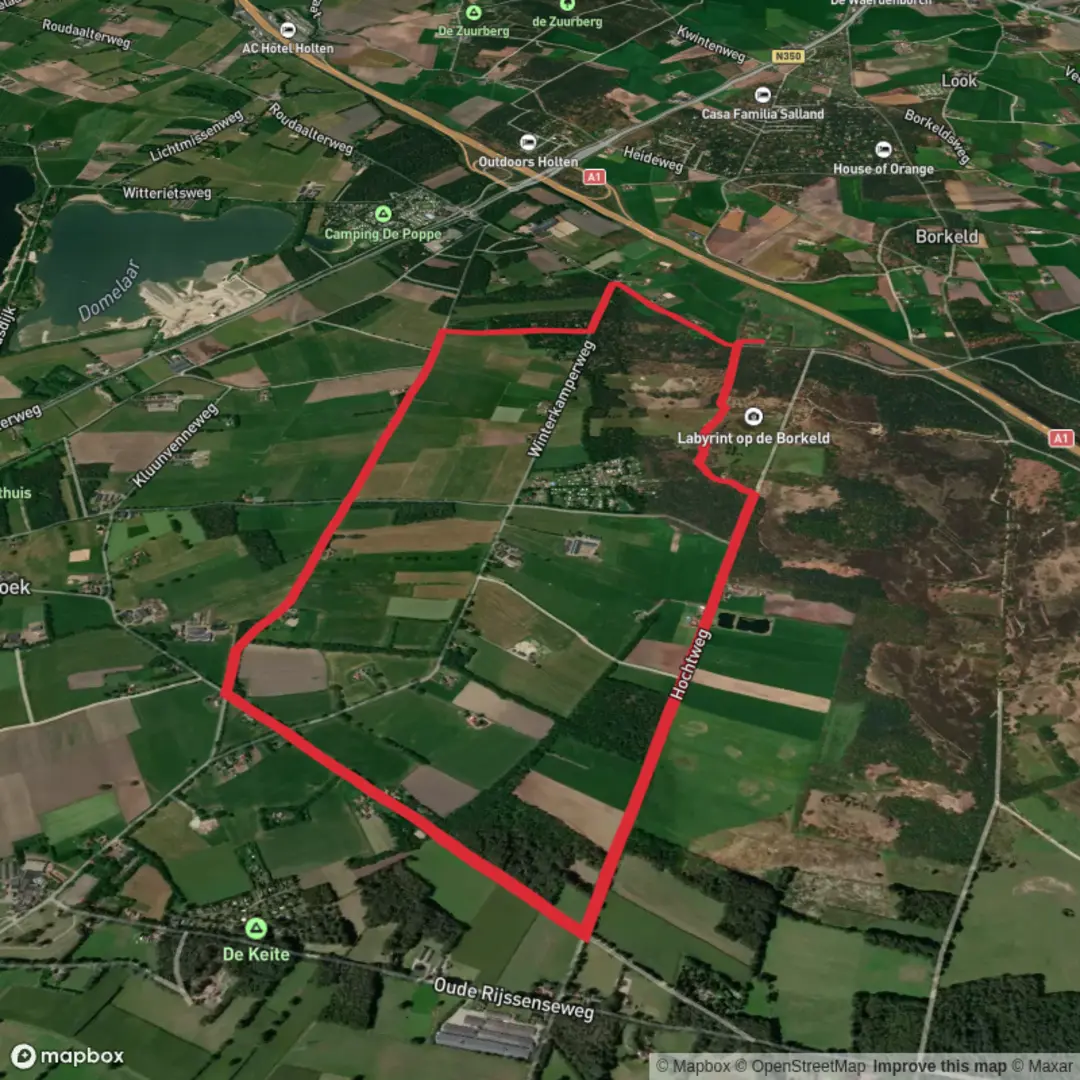 An image depicting the trail Grafheuvel and Hof Van Twente Loop and its surrounding area.