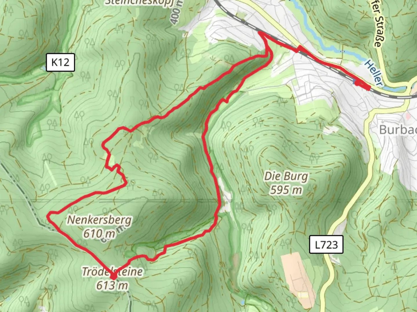 An image depicting the trail Trödelsteinepfad and its surrounding area.