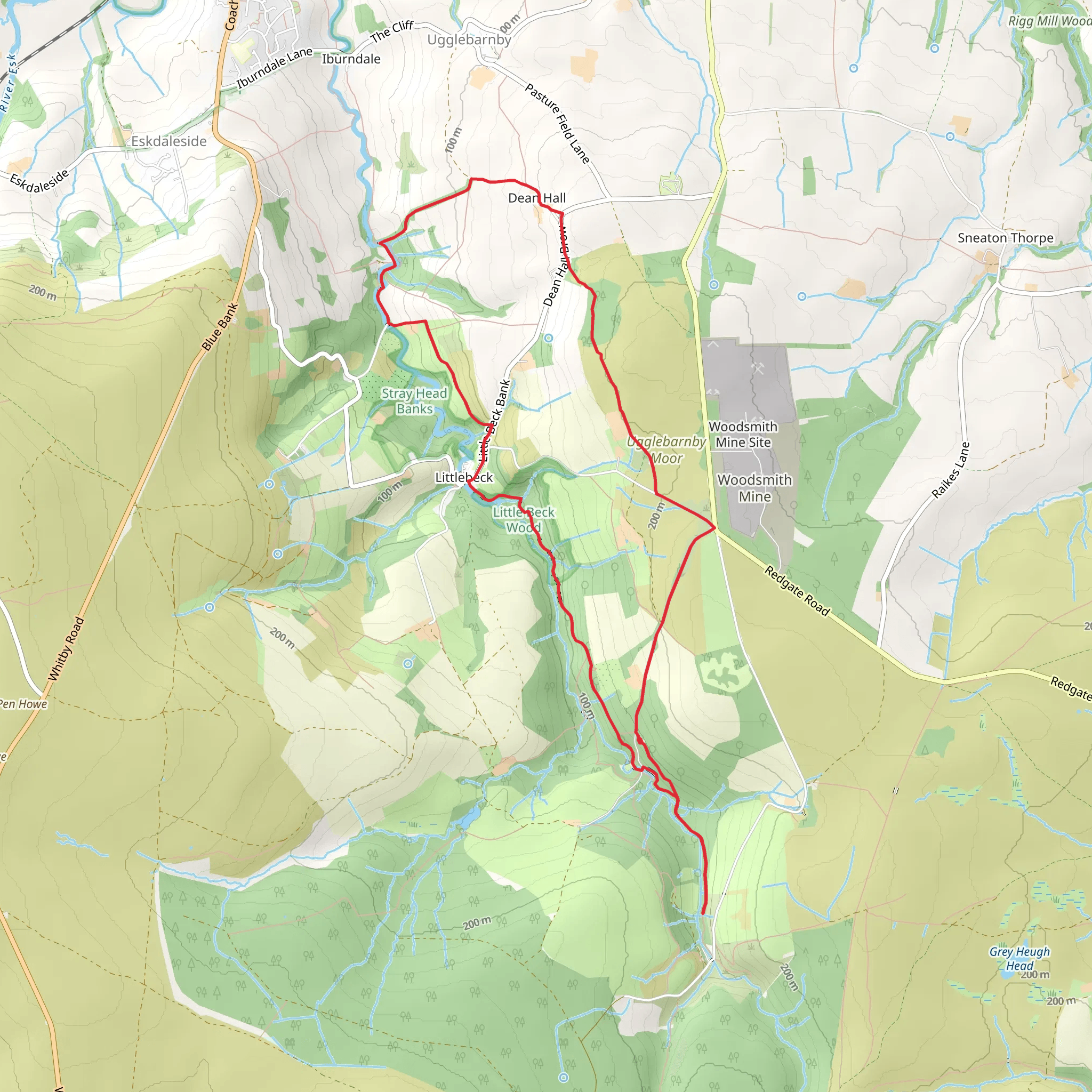 Falling Foss Waterfall, Little Beck Wood and Dean Hall Loop mobile static map