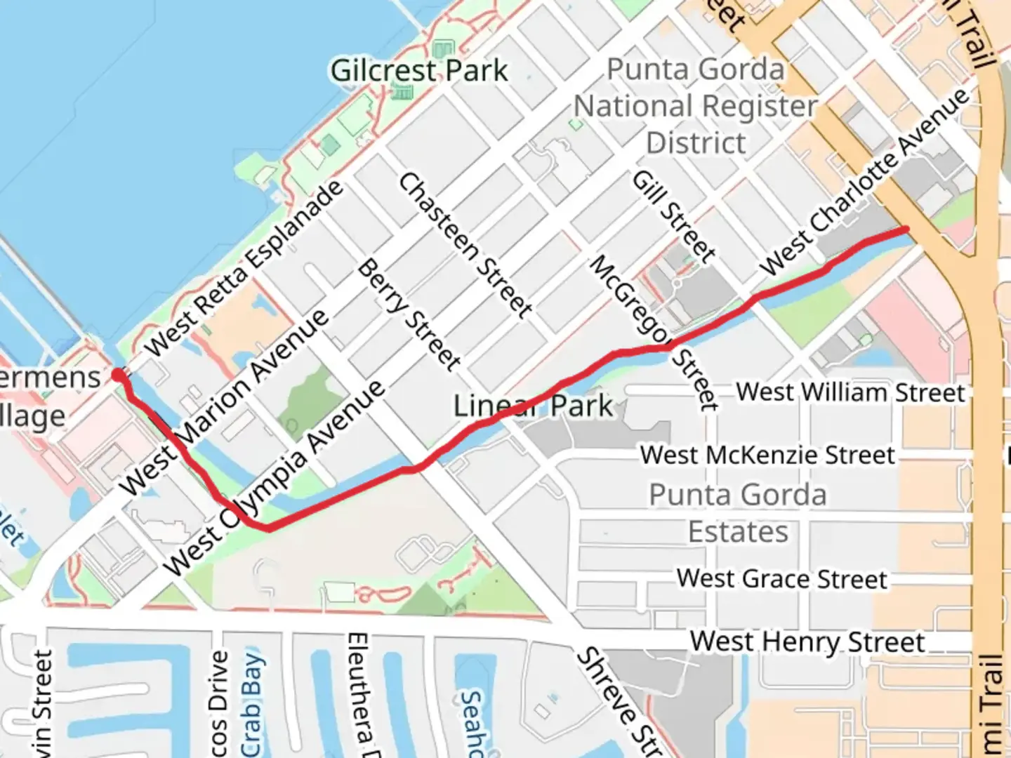 An image depicting the trail Linear Park Walk and its surrounding area.