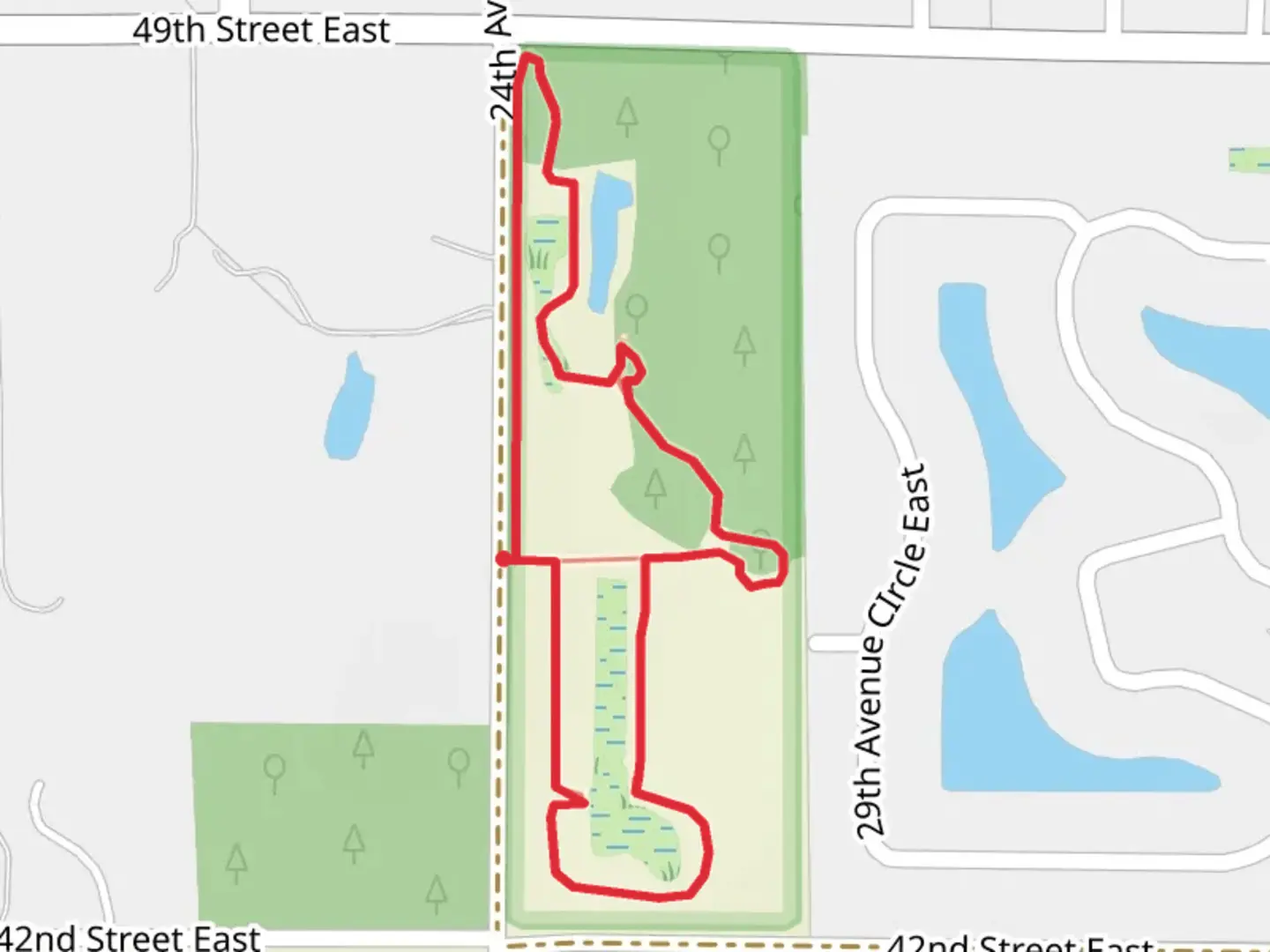 An image depicting the trail Twenty Fourth Avenue East Loop and its surrounding area.