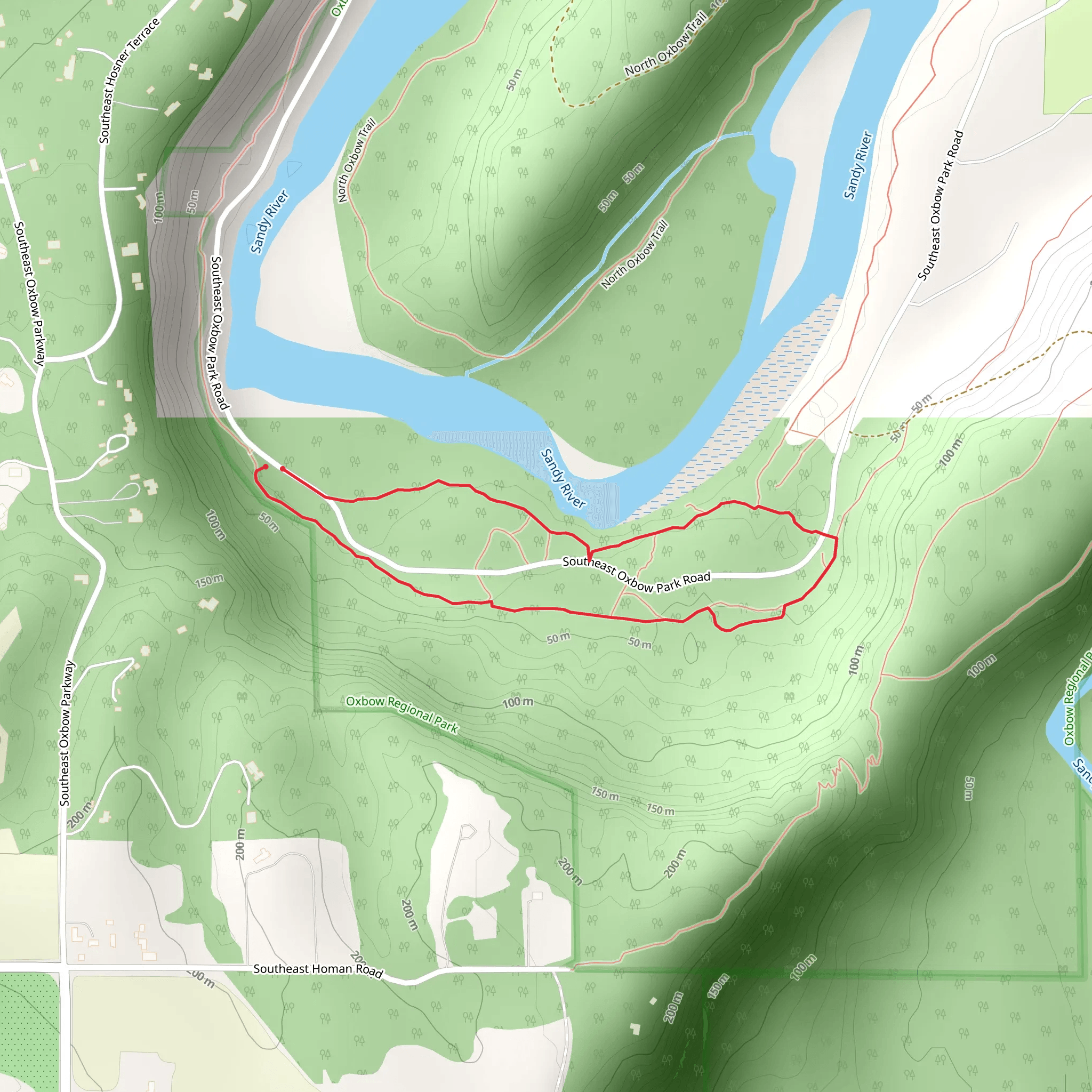 Southeast Oxbow Park Road and Sandy River Loop mobile static map