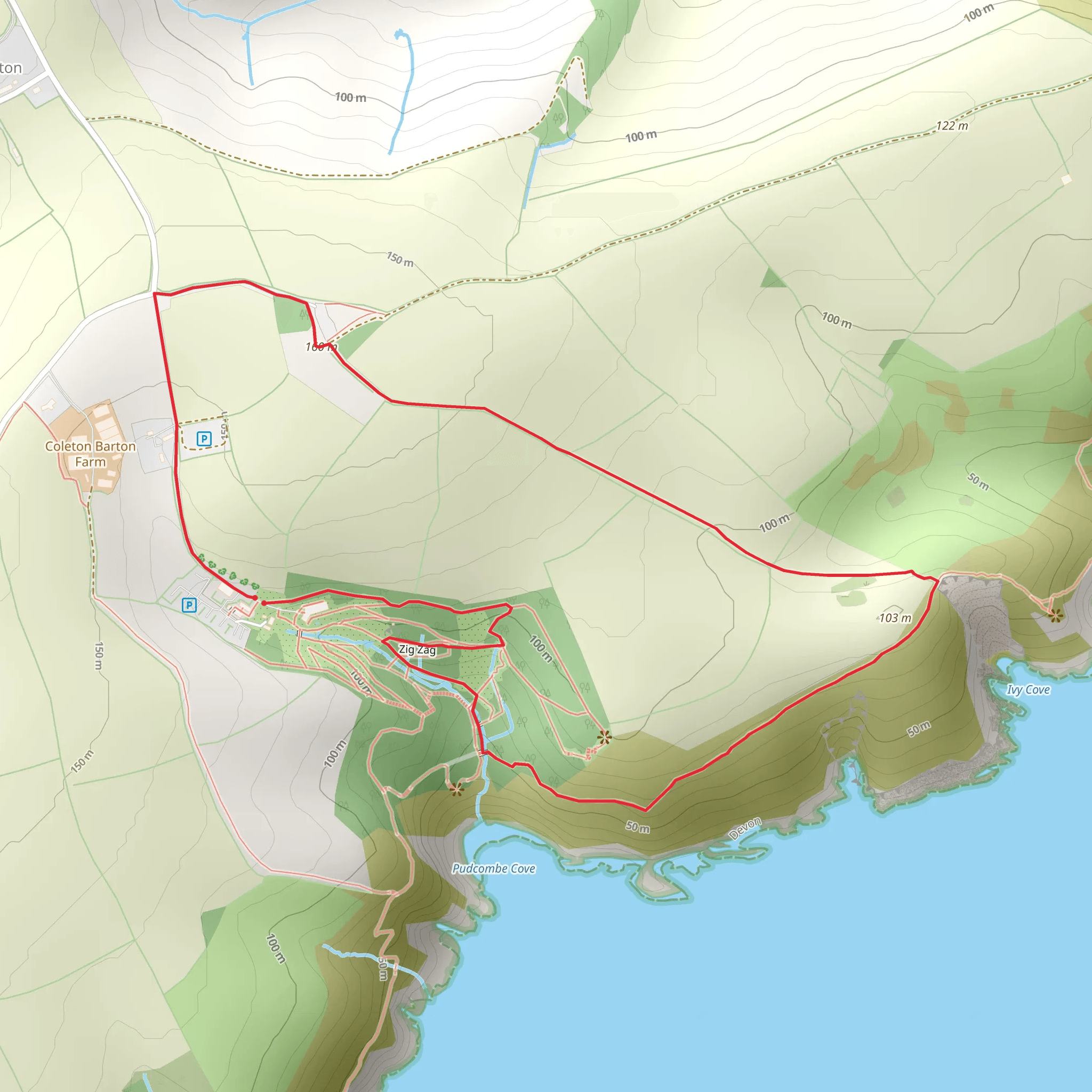 Coleton Fishacre Circular Walk via Coleton Camp mobile static map