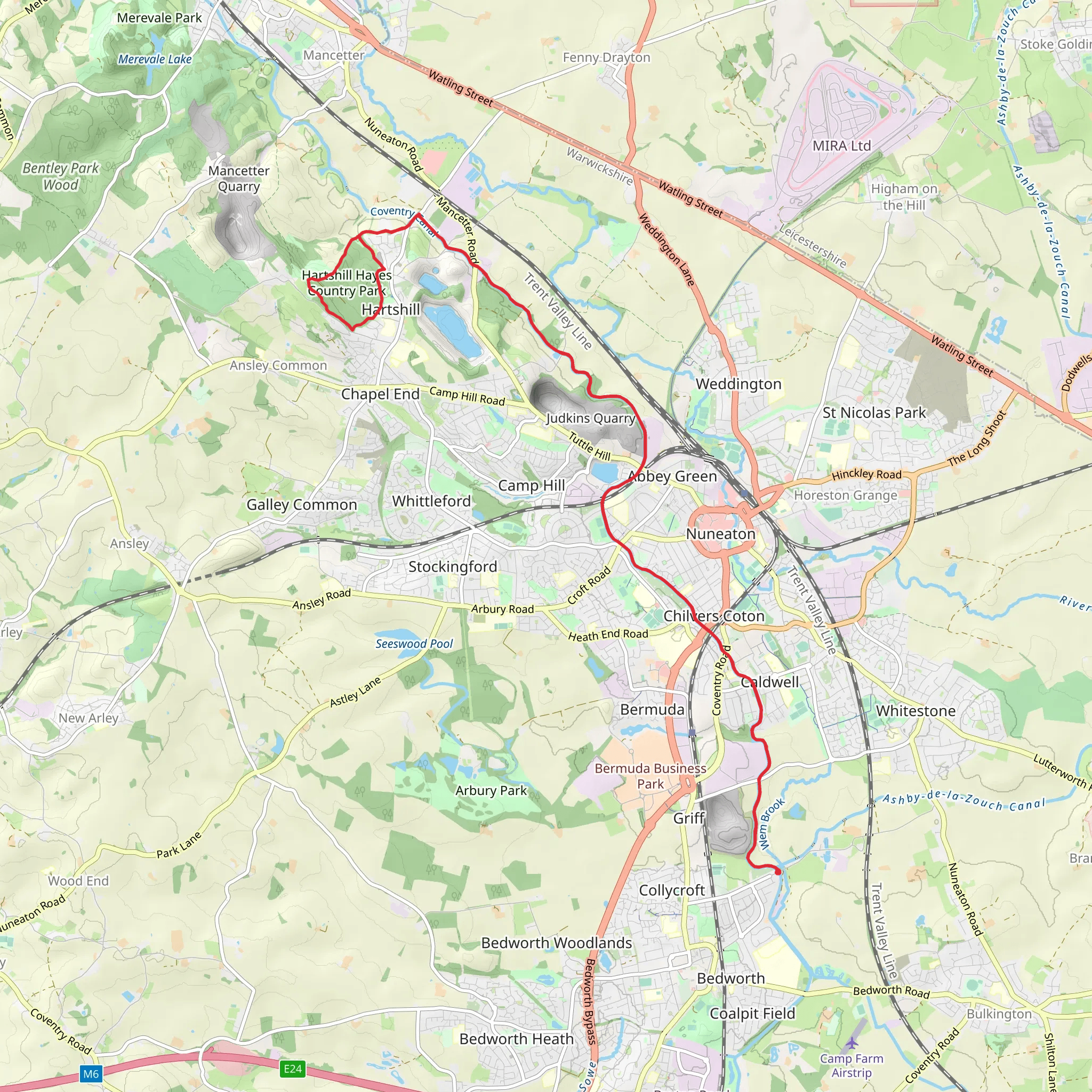 Hartshill Hayes Country Park Loop from Marston Jabbett mobile static map