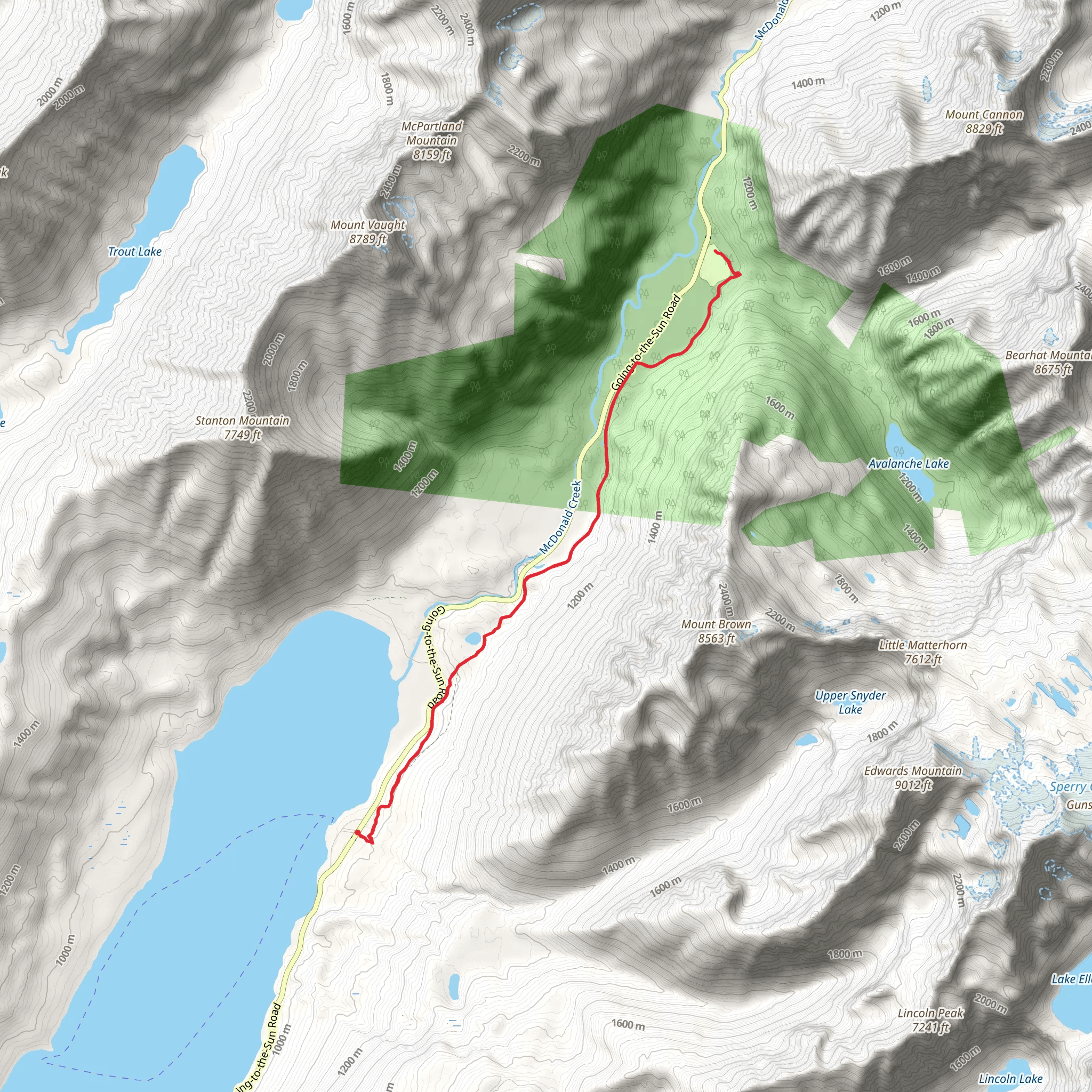 Avalanche Campground and Trail of the Cedars mobile static map