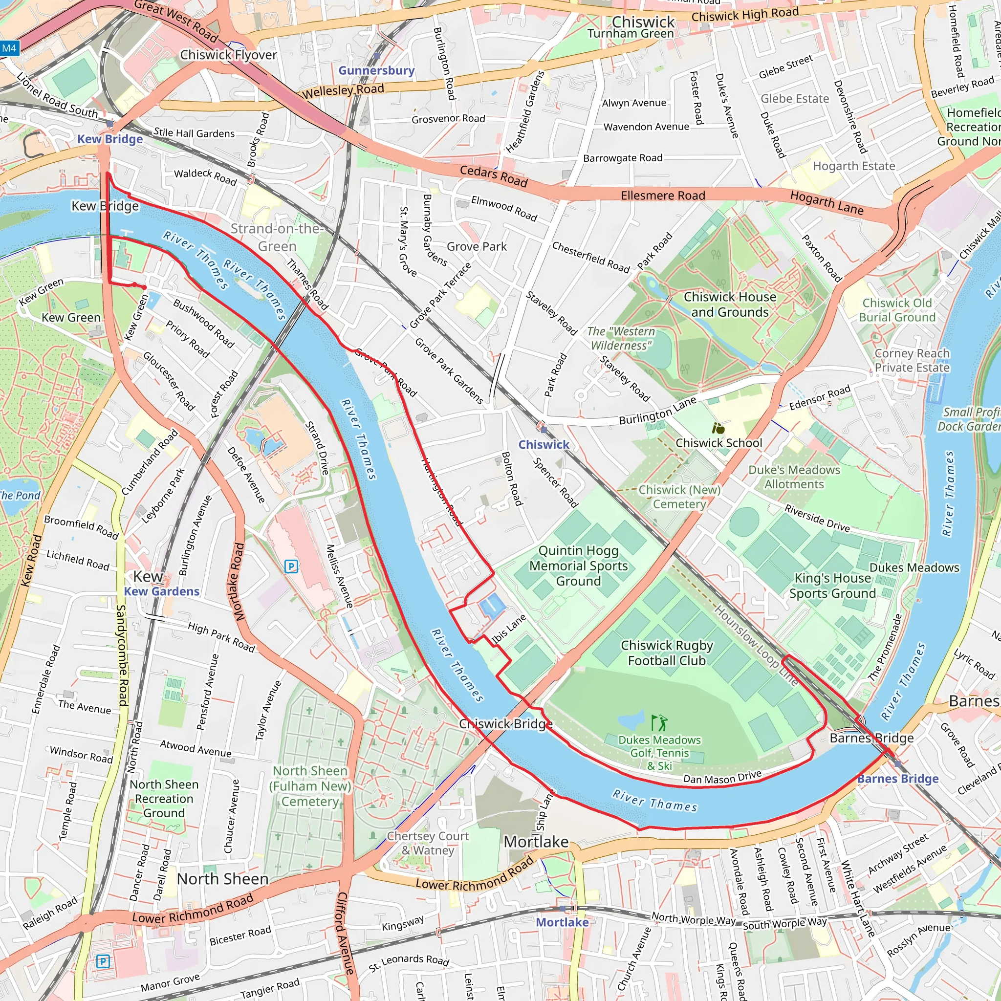 Kew Bridge to Barnes Bridge Loop mobile static map