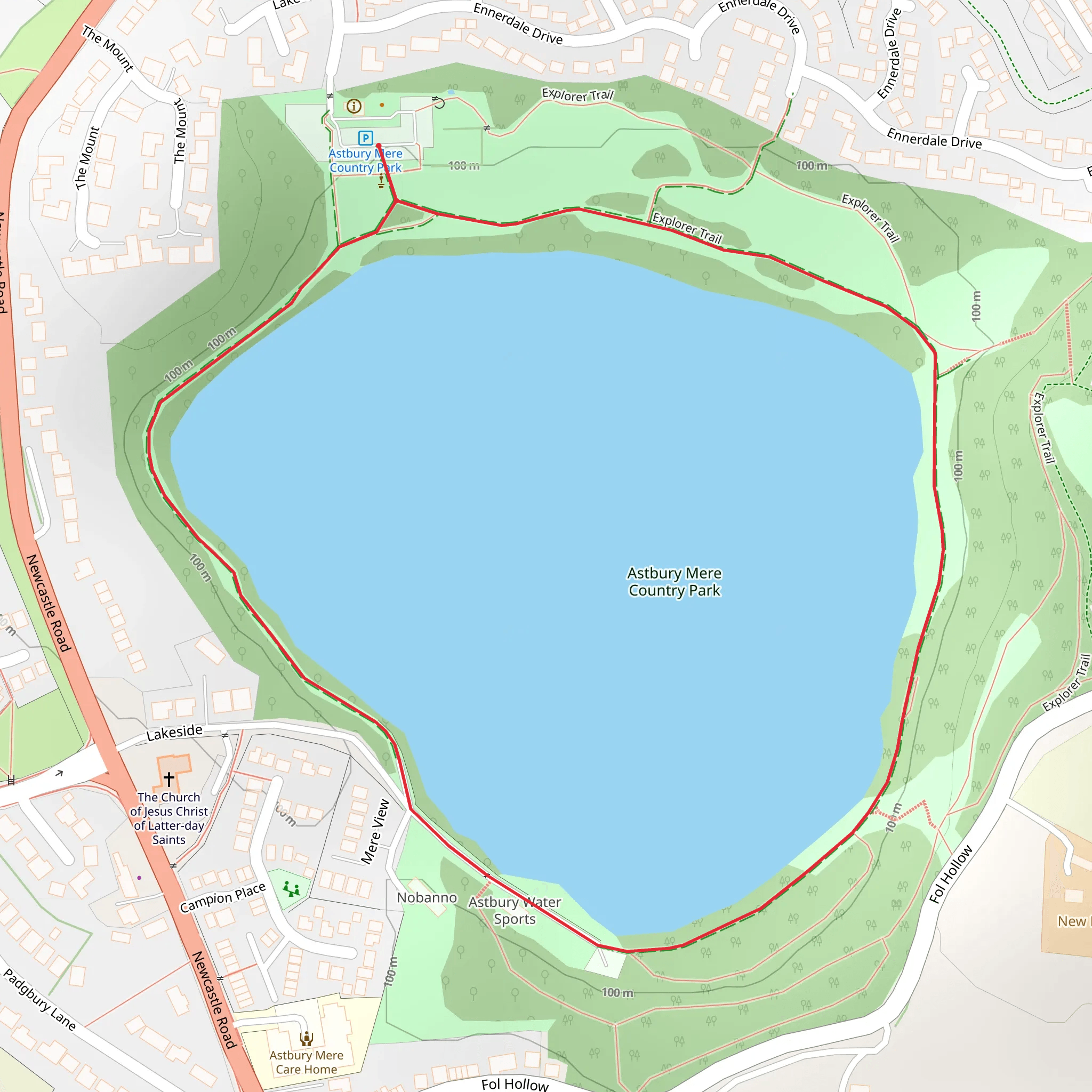 Astbury Mere Country Park Loop mobile static map