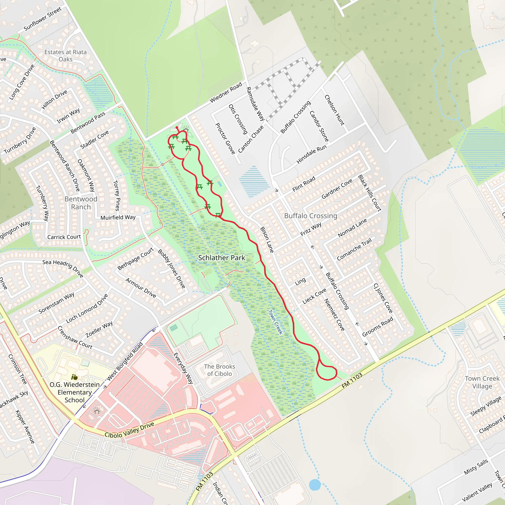 Walk along Town Creek - Schlather Park mobile static map